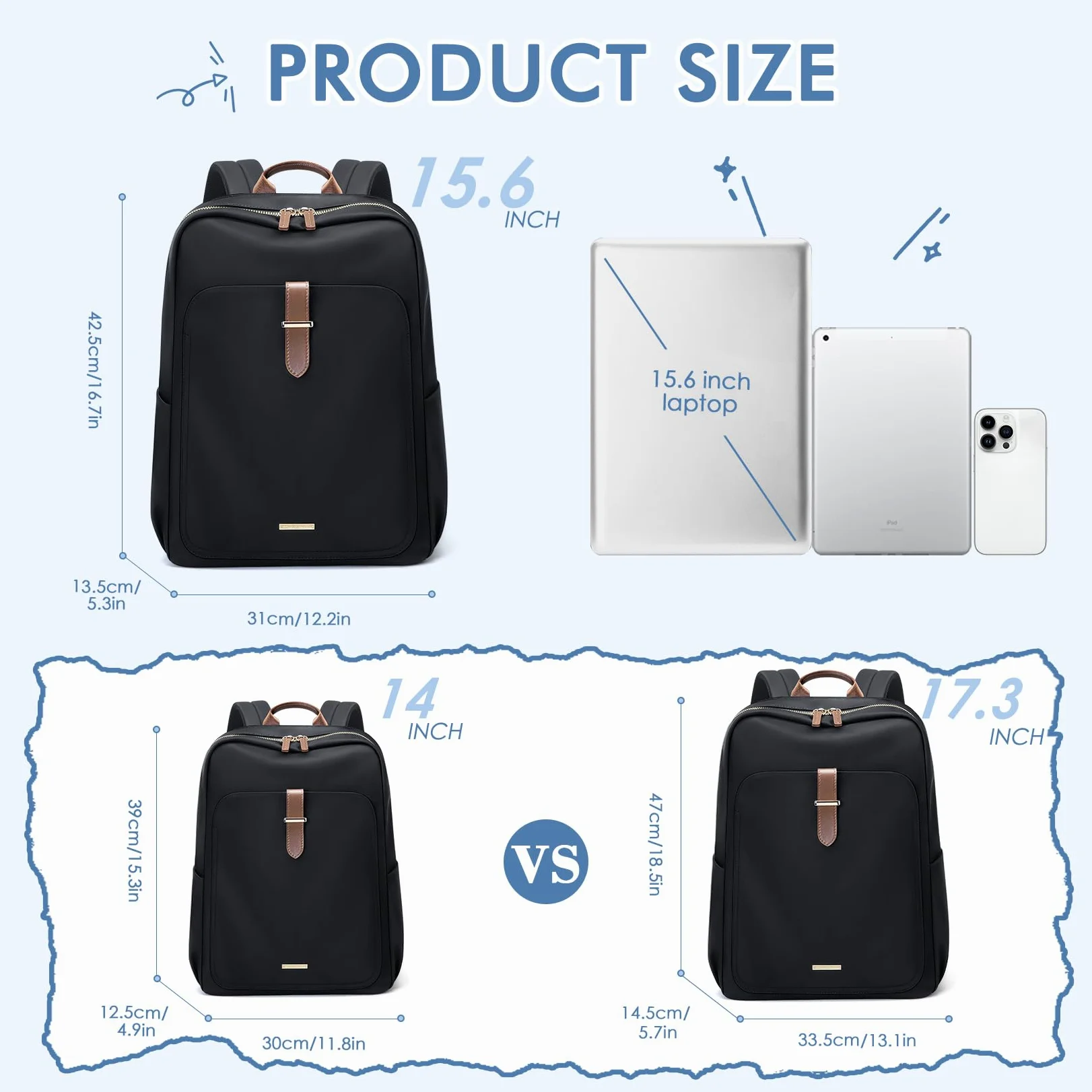 Mochila Portátil 15.6 Pulgadas para Mujer, Mochila Elegante y Casual Multifuncional, Impermeable para Trabajo, Universidad, Viajes y Uso Diario,Nergo