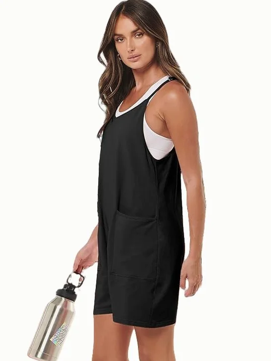 Haibang Peto Jumpsuit Sin Mangas Cuello en V Corto Verano