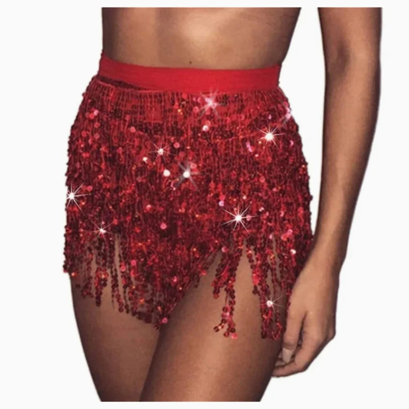 Falda Lentejuelas Falda con Flecos y Lentejuelas for Mujer, Minifalda con Cintura elástica y Purpurina for Fiesta Rave de Baile, Negro/Plata/Dorado/Rojo(Black,M)