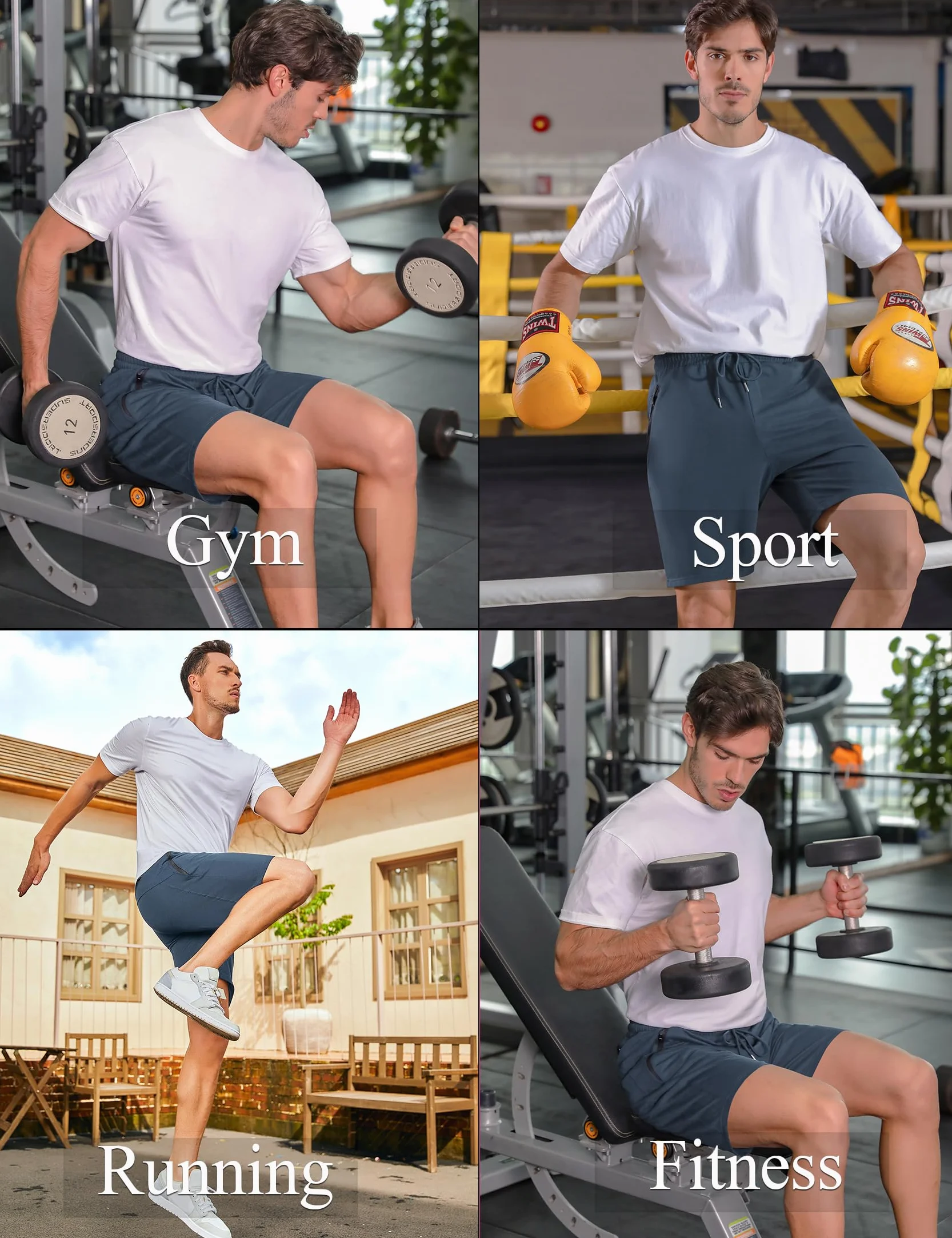 Pantalones Cortos Deportivos Hombre Algodón Bermuda Shorts Cremallera Running Fútbol