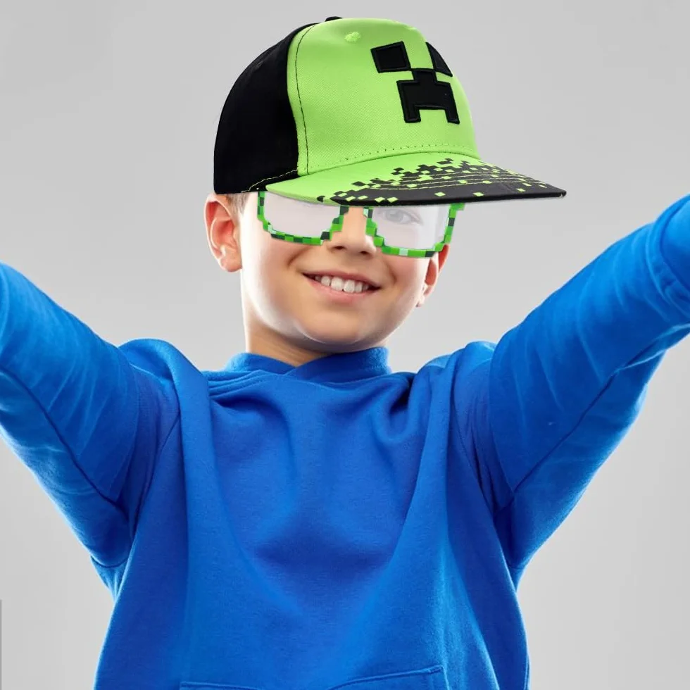 Minecraft Gorra de Béisbol para Niños, 2PCS Conjunto con Gafas de Sol, Bordada Transpirable Ajustable