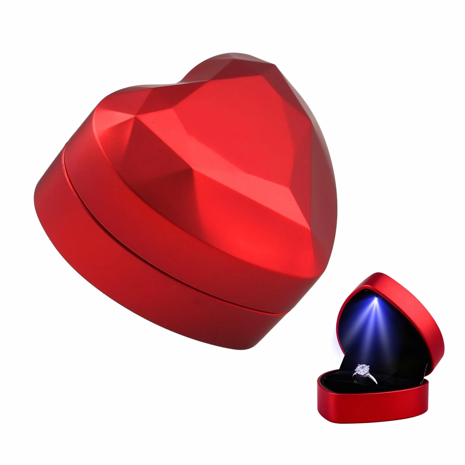 Caja de anillo con luz LED en forma de corazón para propuesta de boda San Valentín