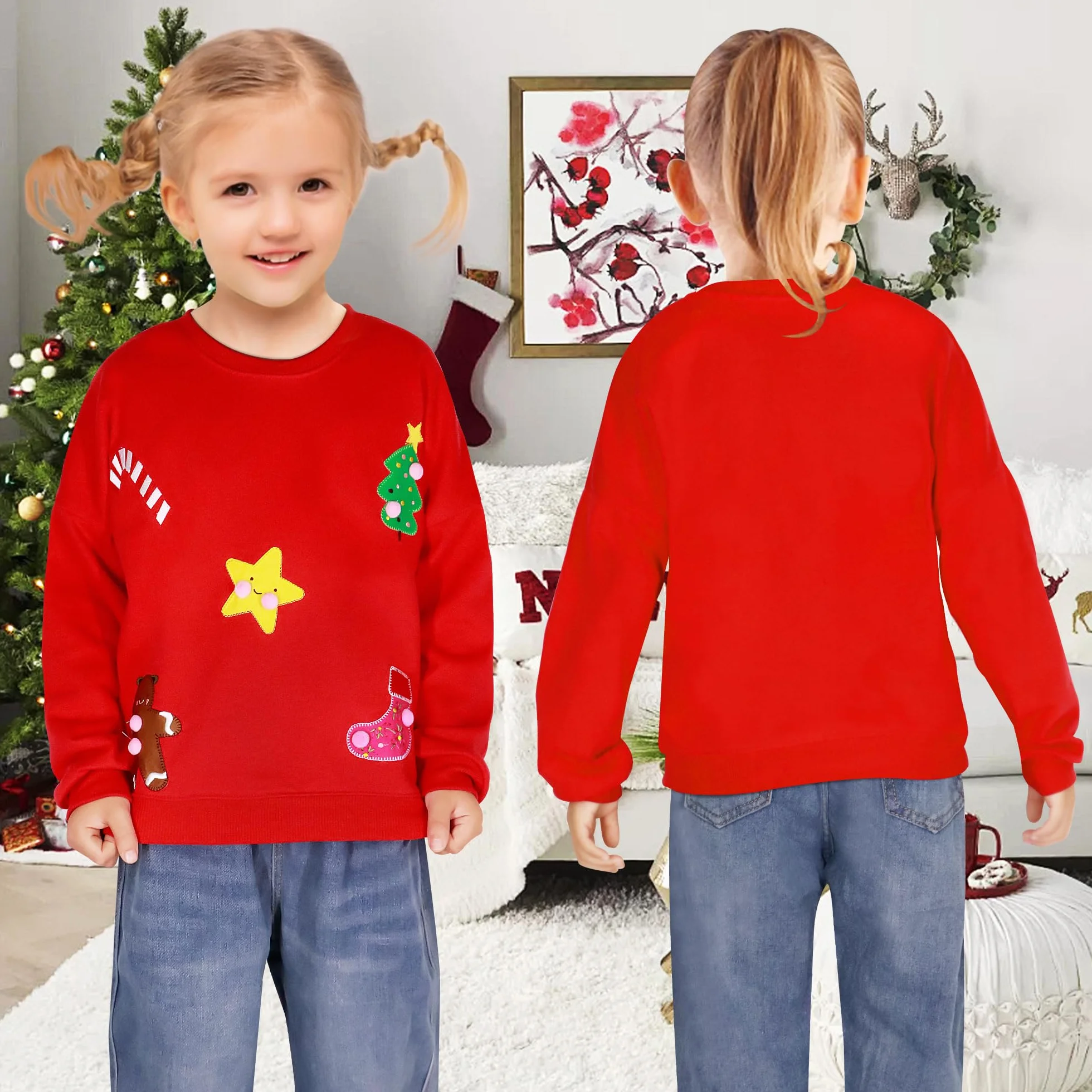 Sudadera Niña Algodón Manga Larga Cuello Redondo Caballo Conejito Dibujos 2-7 años