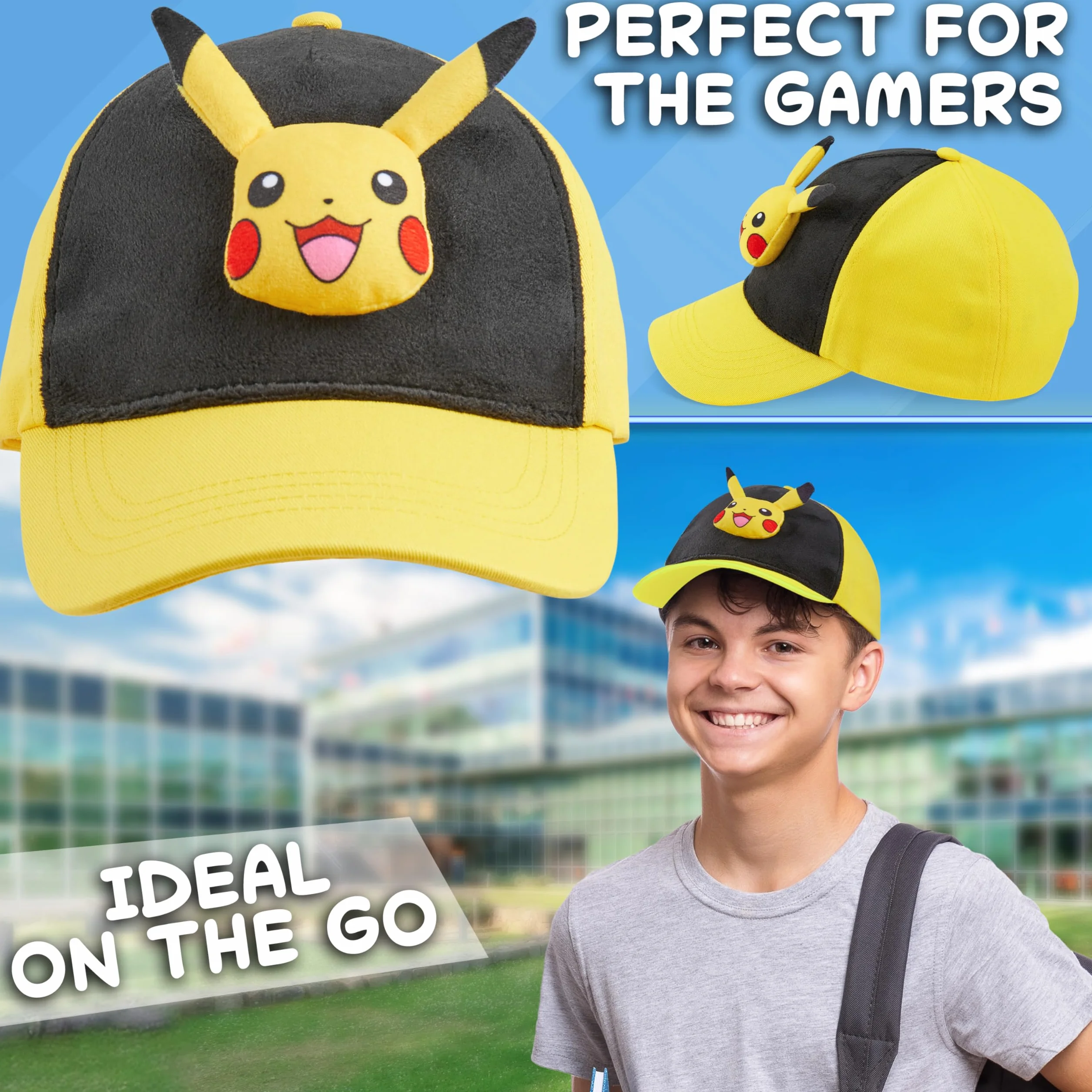 Pokémon Gorra Niño 3D Pikachu Bulbasaur, Anime Gorras Infantiles Ajustable Peluche Regalo