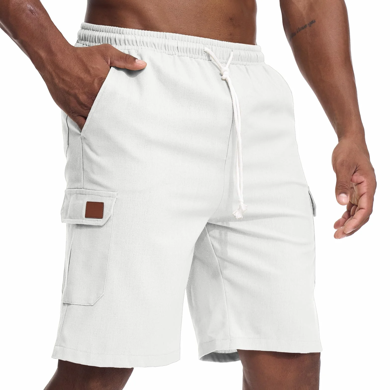 Bermudas Hombre Lino Verano Shorts Cargo Múltiples Bolsillos Cintura Elástica