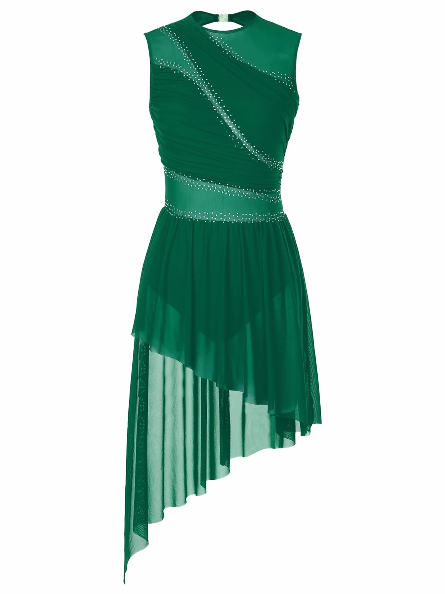 Vestido de Patinaje Mujer Maillot Artístico con Falda sin Mangas Brillante
