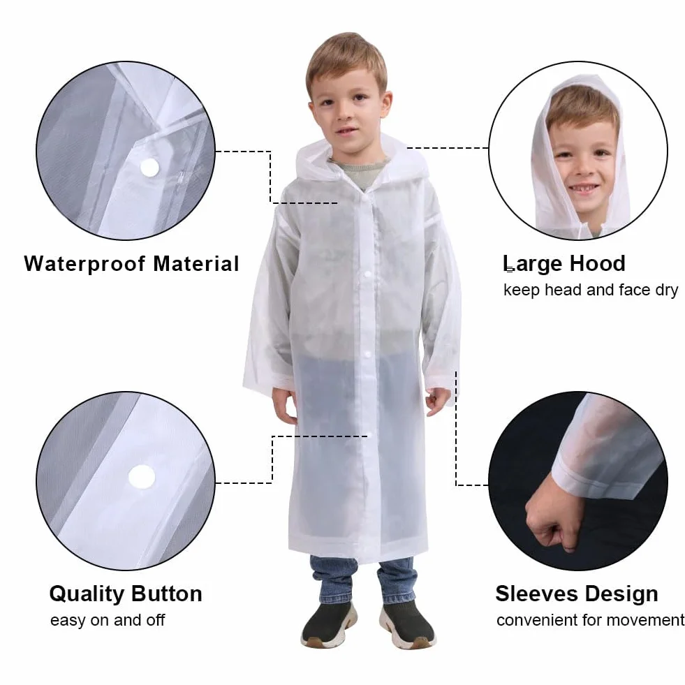 Vicloon Chubasquero Niño 2PCS Impermeable EVA Poncho Lluvia Capucha Espesar Altura 120-150 cm
