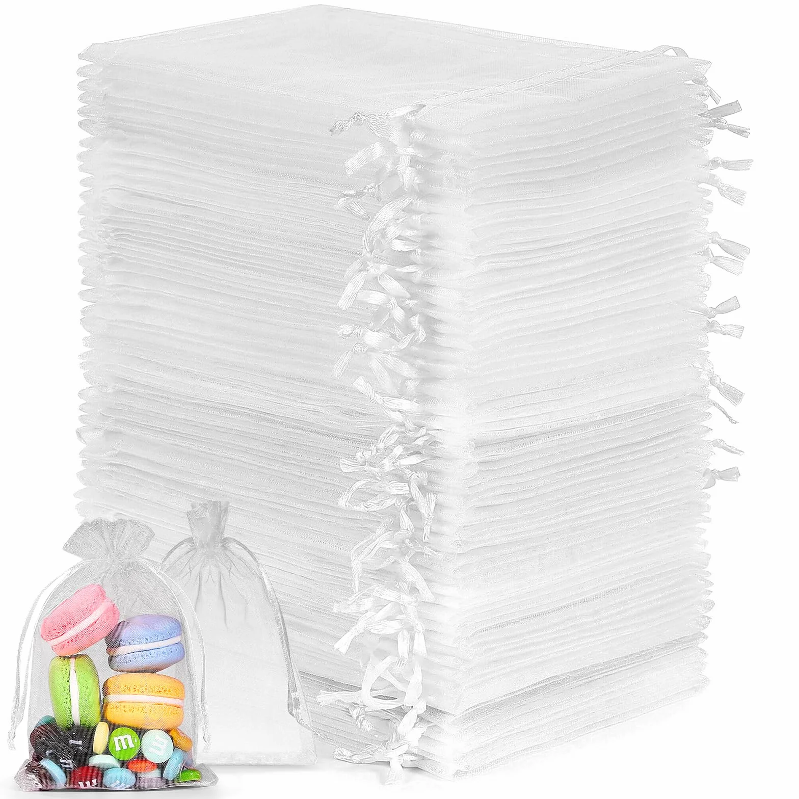 100 Piezas Bolsas de Organza, 10 x 15 CM Bolsas de Joyas, Bolsas de Caramelo con Cordón de Satén Bolsas de Regalo para Bodas,Regalo Decoración Fiestas Boda (Blanco)