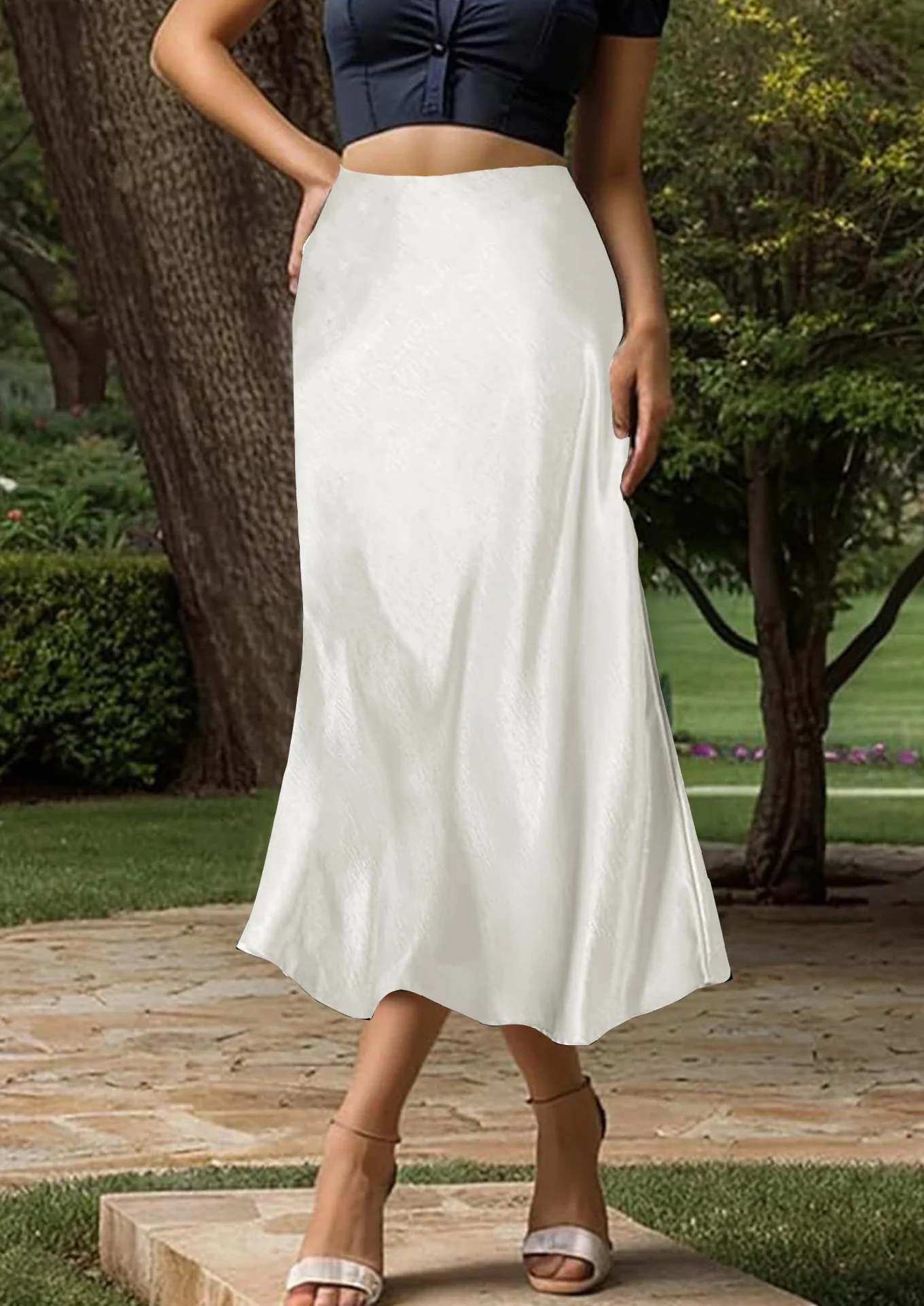 Falda de Satén para Mujer Cintura Alta Elástica Midi Casual A-Línea con Cremallera Elegante Larga Maxi Plisada Fiesta Otoño