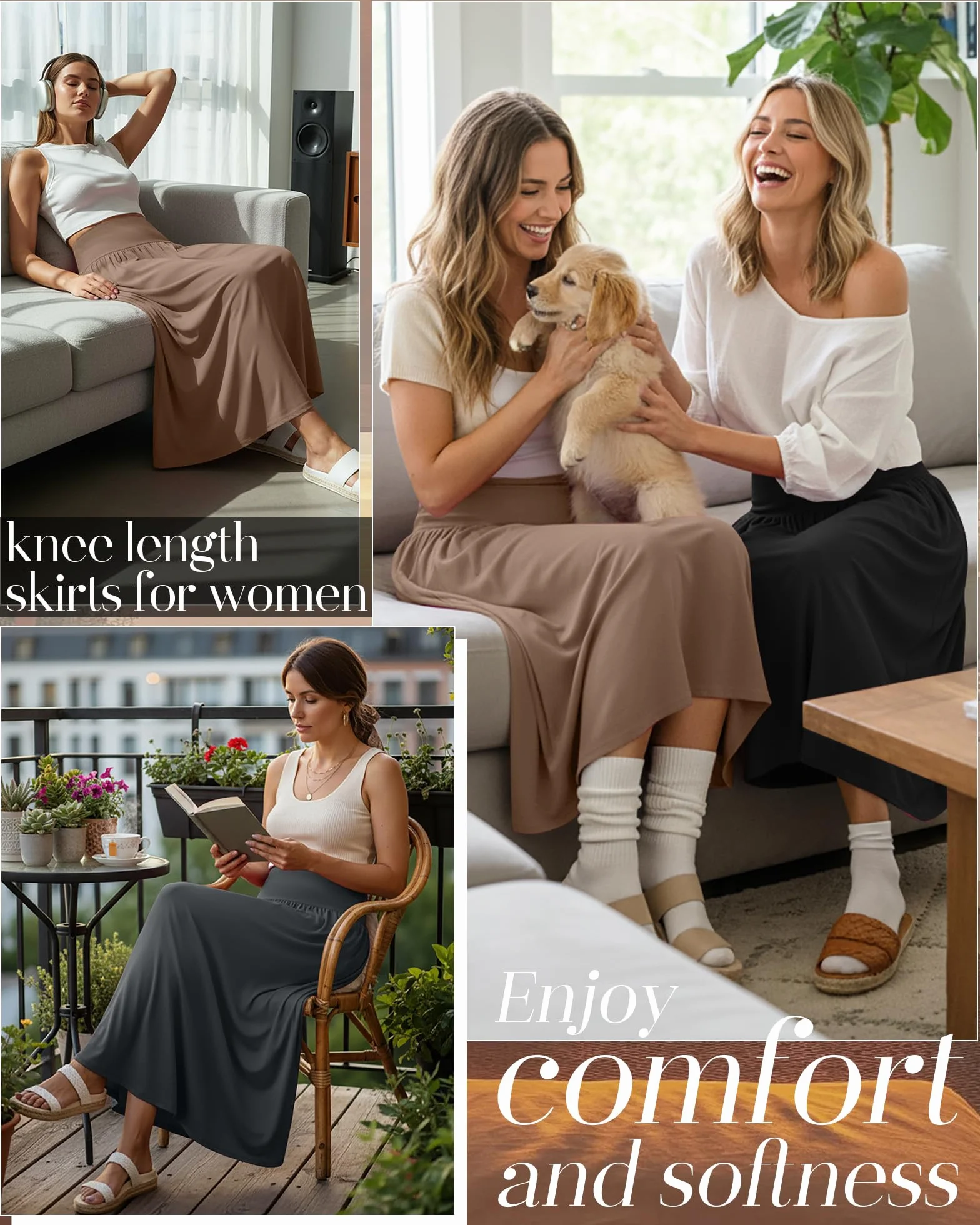 Ficerd Paquete de 3 Faldas Largas Maxi para Mujer, hasta el Tobillo, Cintura Alta, Verano, con Bolsillos