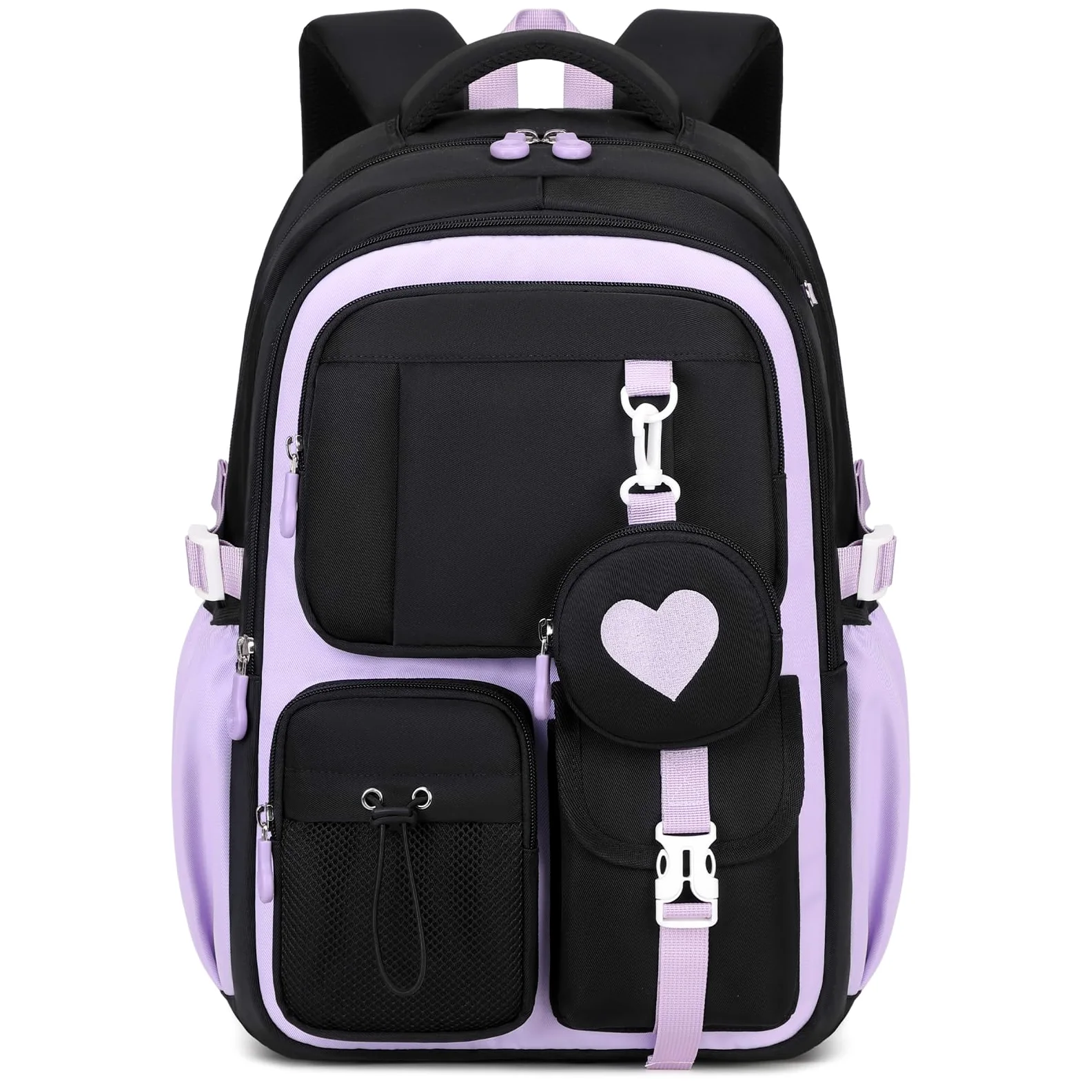 Amythe Mochila Escolar para Niñas Primaria con Bolsa de Monedas, Negro | Mochila Colegio para Chicas 8 a 12 años, Mochilas Grande para Portátil 15.6", Bolso de Viaje Casual Ligera, Apta Carro