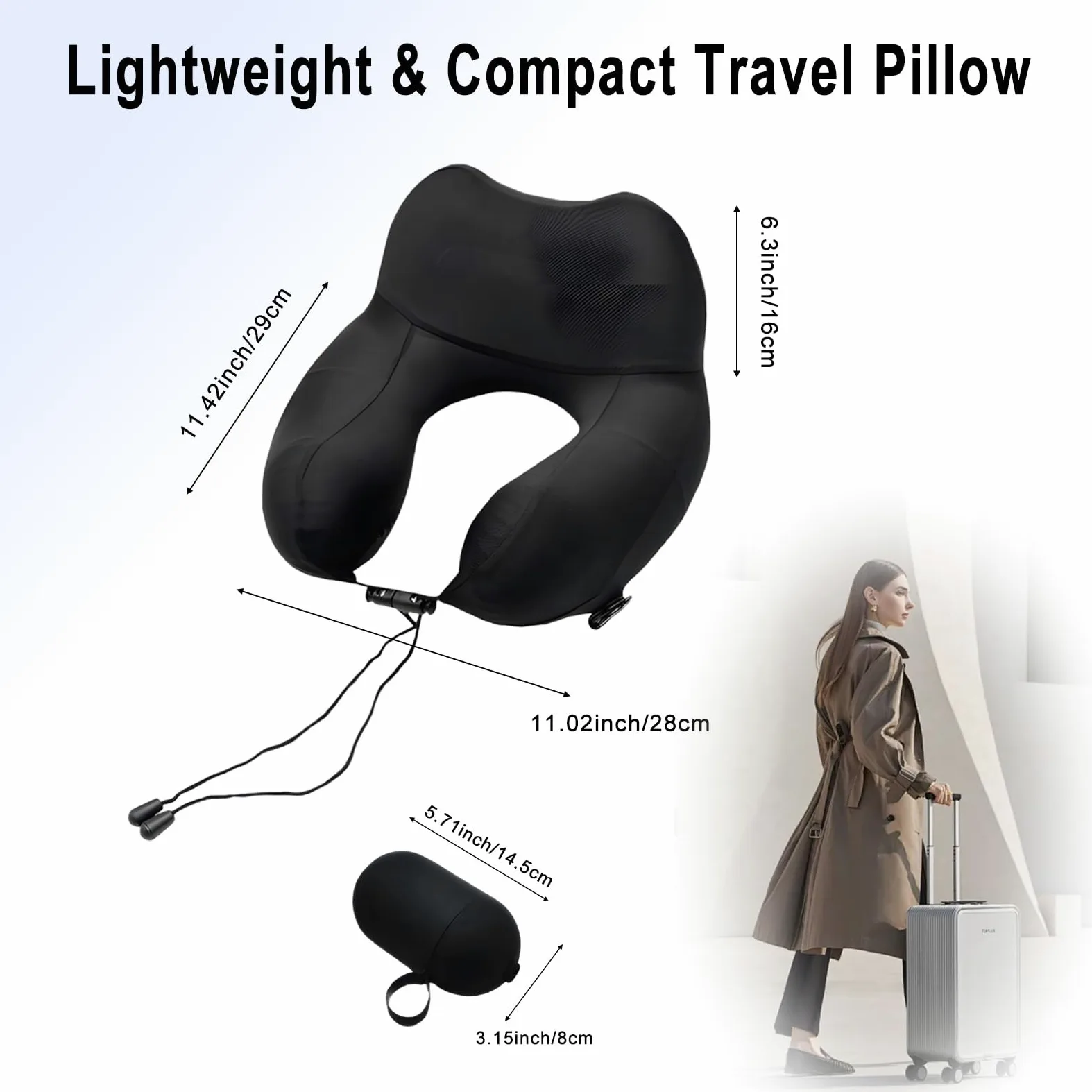 Almohada Cervical Inflable para Avión con Bomba Manual & Estuche | Cervical Elevado 16CM Almohada | Almohada Inflable Avion | Cojin Avion Cervicales