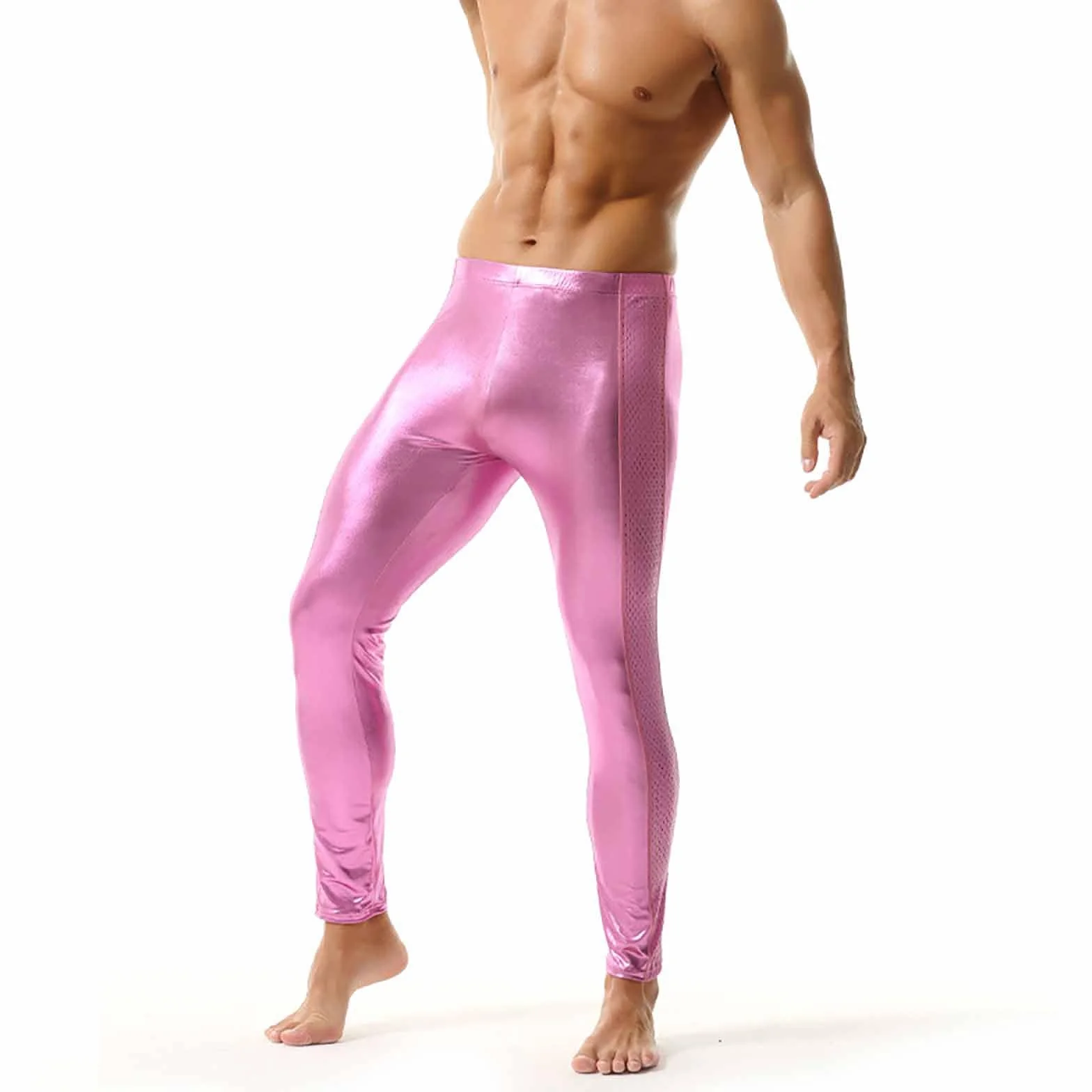 Leggings de Piel Sintética Metalizados para Hombres - Pantalones Ajustados Ropa de Club