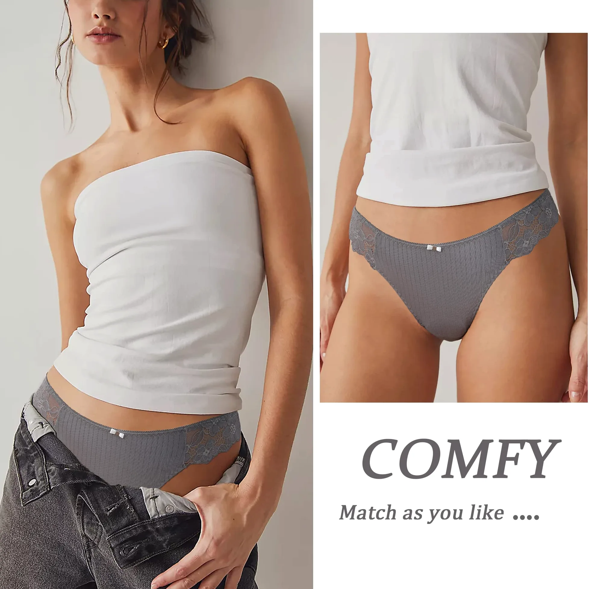LEVAO Tangas de hilo G para mujer, bragas de algodón sexy, con espalda en T, ropa interior cómoda, paquete múltiple S-XL