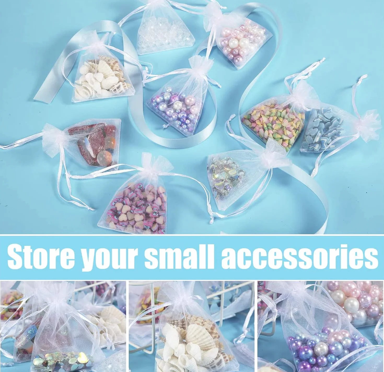 100 bolsas de organza, 7 x 9 cm, bolsas de organza, bolsas de regalo, joyas de boda, para festivales, fiestas y bodas, cordón de satén