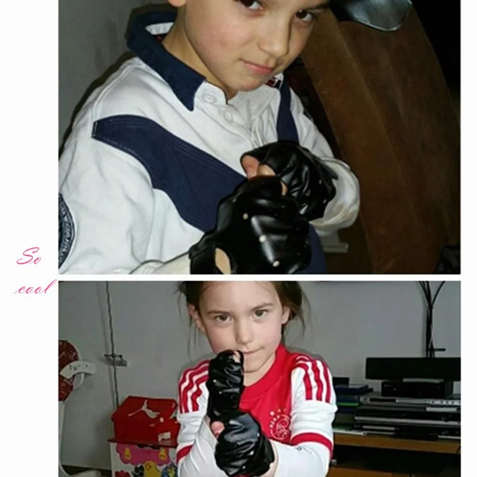 Long Keeper Guantes sin Dedos de Cuero PU para niños 4-11 años