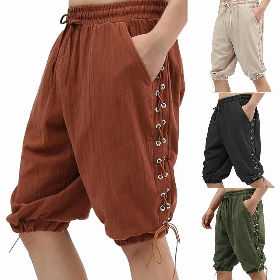 Gdfnmogo Pantalones cortos medievales de pirata renacentista para hombre, con cordones, ideales para fiestas temáticas y eventos
