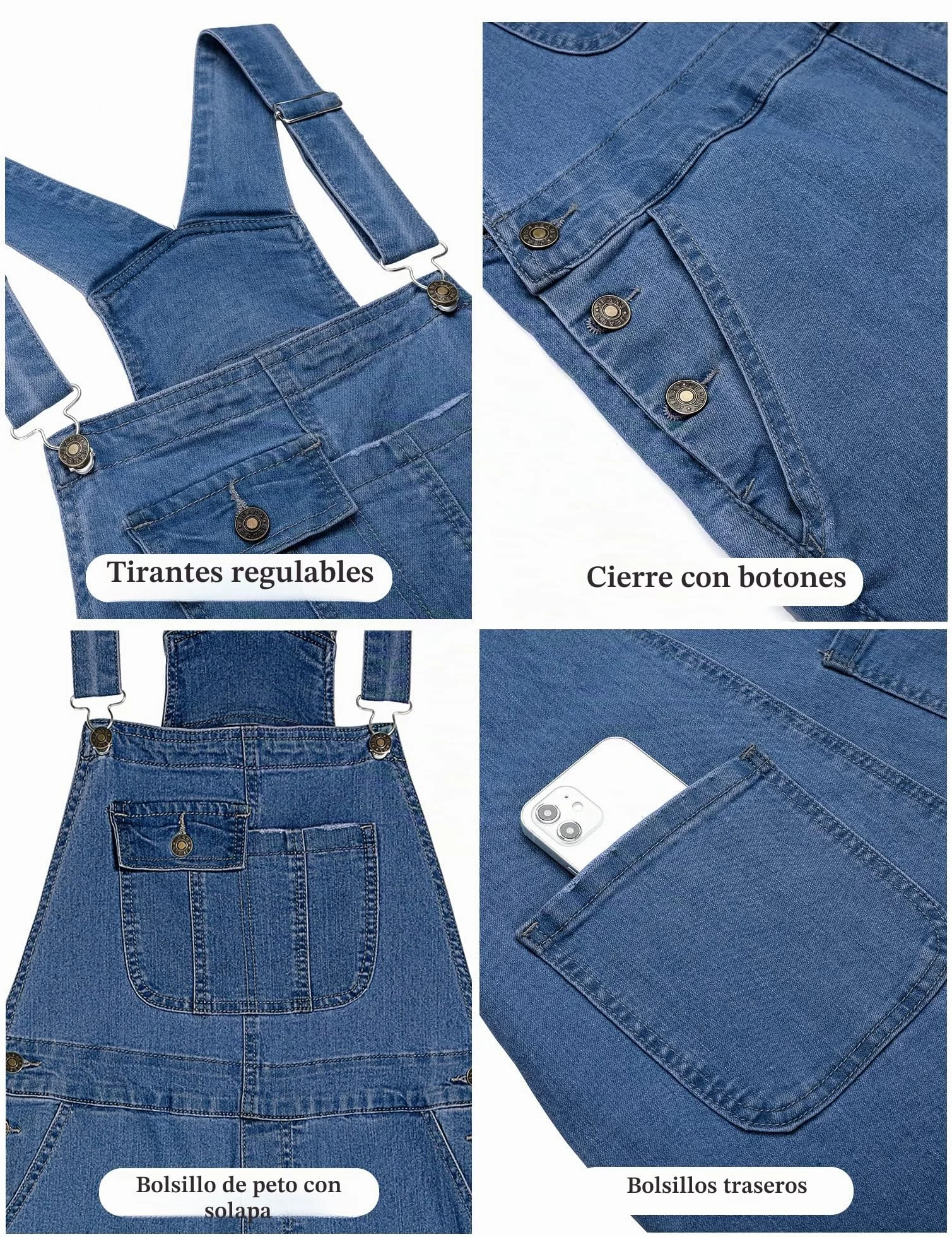 Peto vaquero mujer elástico pierna recta overall mezclilla correas ajustables