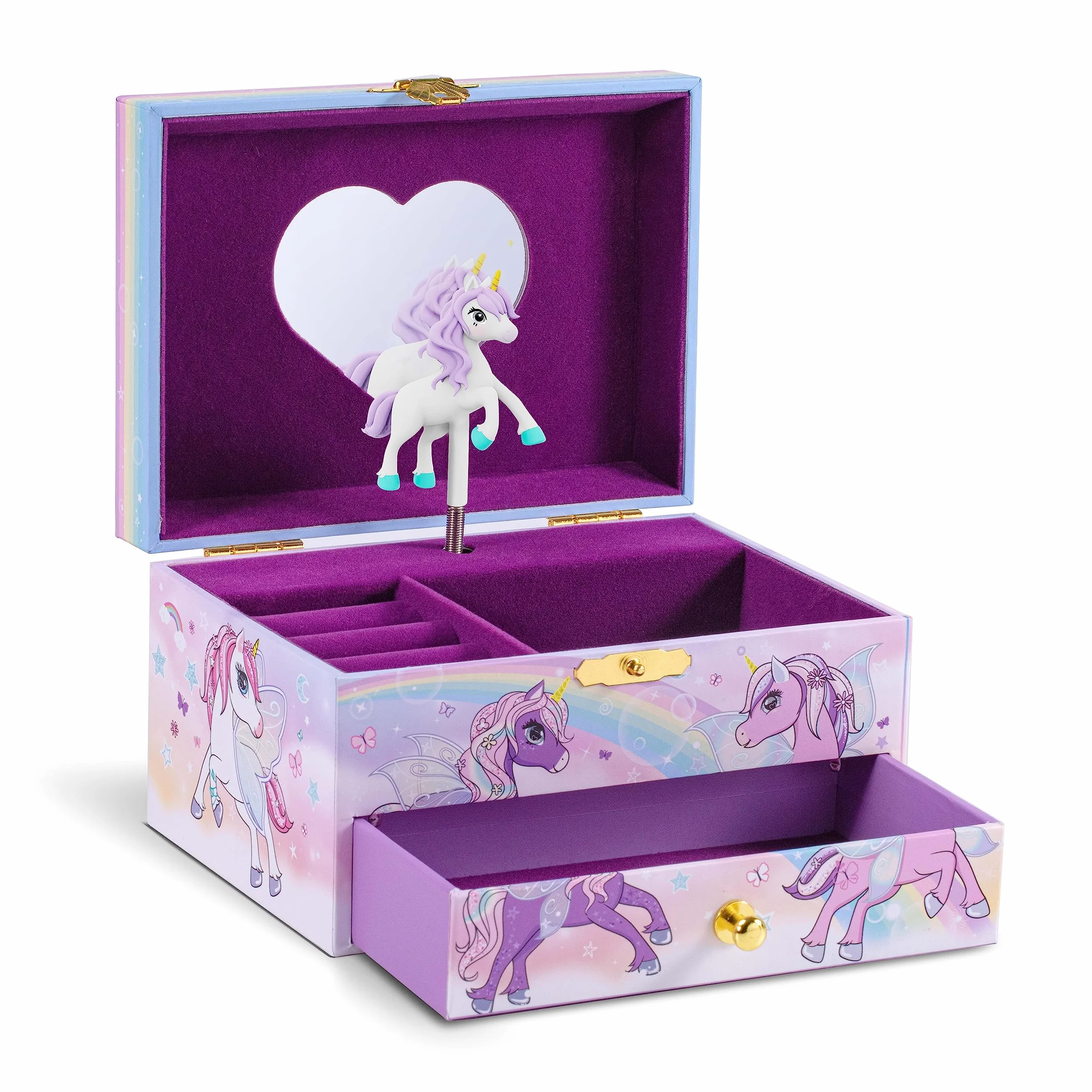 CRAZE Joyero Musical Niña Unicornio Caja de Música Cajón Extraíble Aterciopelado Espejo Unicornio Giratorio