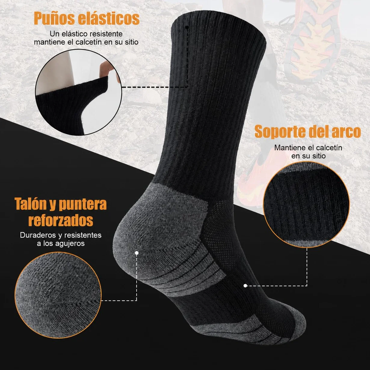Niorasen Calcetines Hombre Mujer 6 Pares Algodón Transpirable Trekking Correr Amortiguación