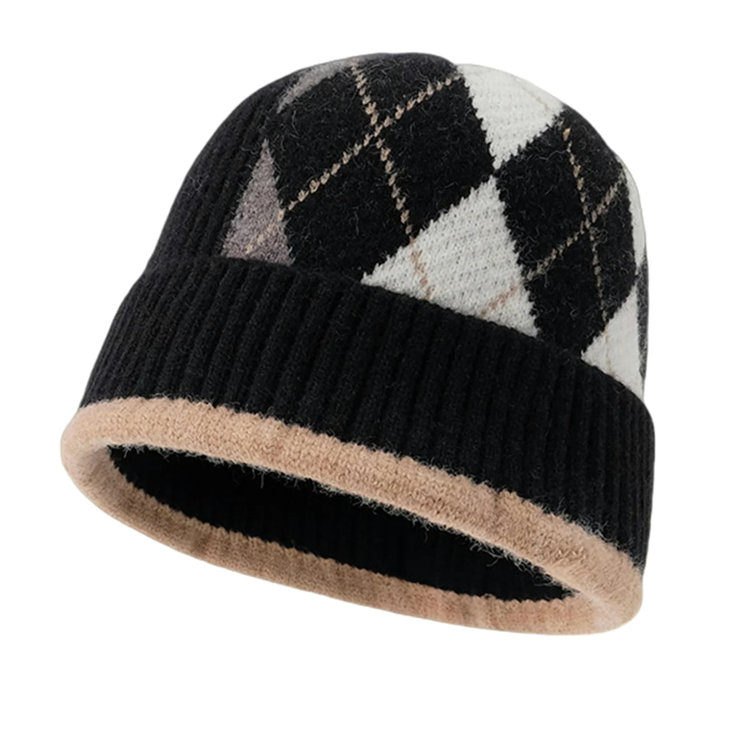 Sombrero Invierno Mujer Color De Sombrero De Invierno para Mujeres Color A Juego De Sombrero De Punto Otoño Y Lana De Invierno Moda De Circunferencia-Negro
