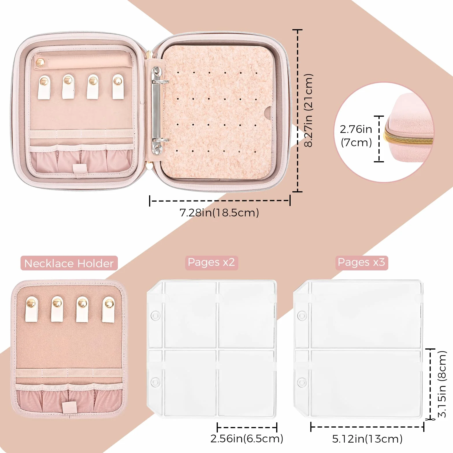 ProCase Estuche Organizador de Joyas Viaje, Joyero Portátil Cremallera Rosa Mediano