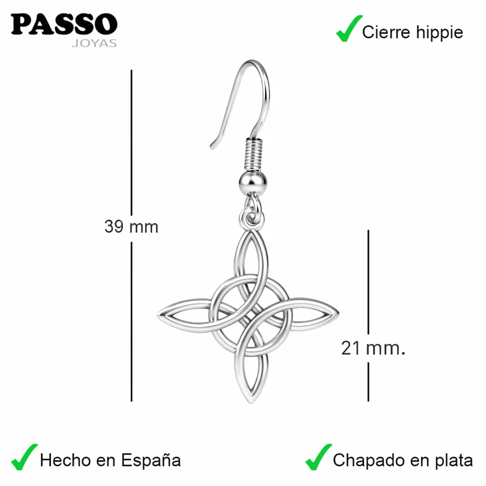 Pendientes mujer plata nudo de brujas amuleto suerte protección