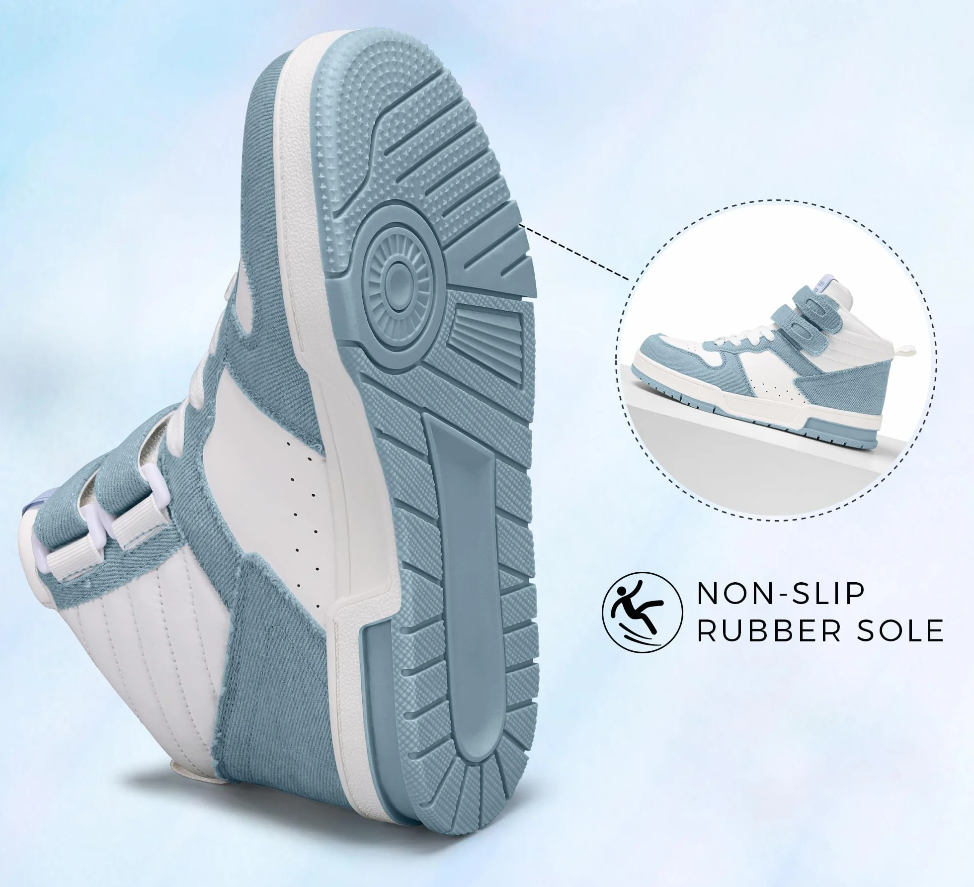 LUCKY STEP Zapatillas Deportivas de Moda para Mujer Botas de Baloncesto con Plataforma de Cierre autoadherente de Cuero Sintético