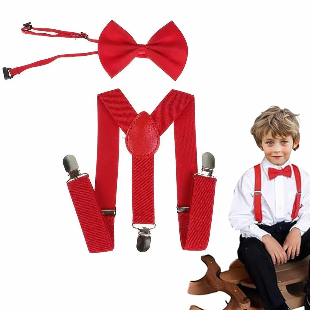 Tirantes Ajustables en Forma de Y y Pajarita para Niños - Set Rojo con Portabebés