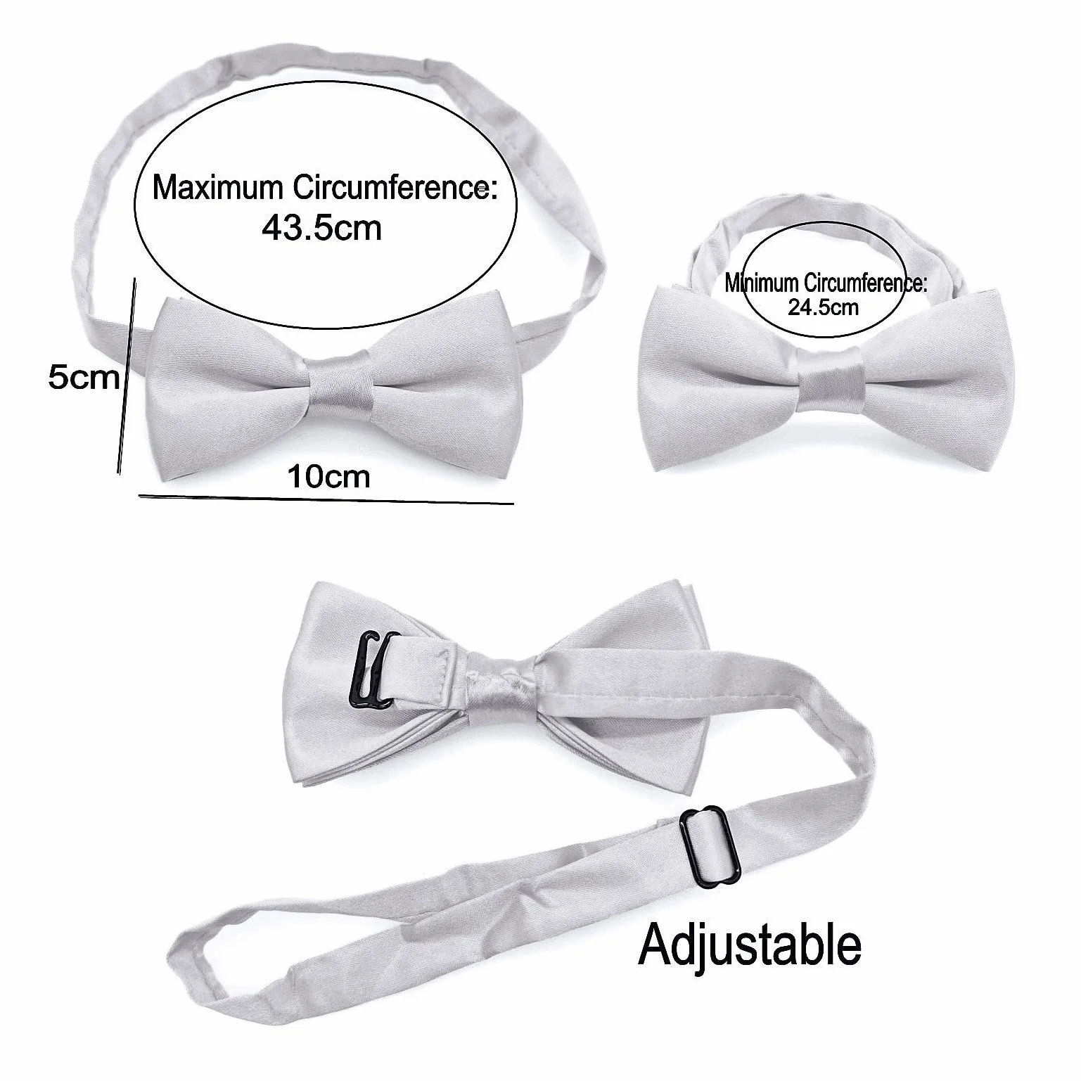 Juego de pajarita y tirantes gris claro para niños, forma Y, 3 clips ajustables, talla 135 cm