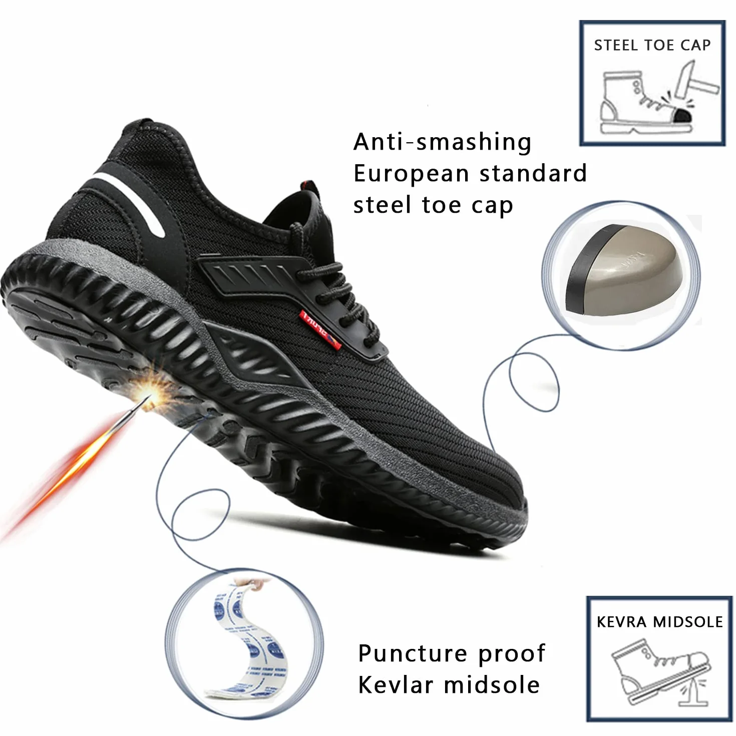 Calish Zapatos de Seguridad Hombre Mujer Puntera de Acero Antideslizantes Transpirables