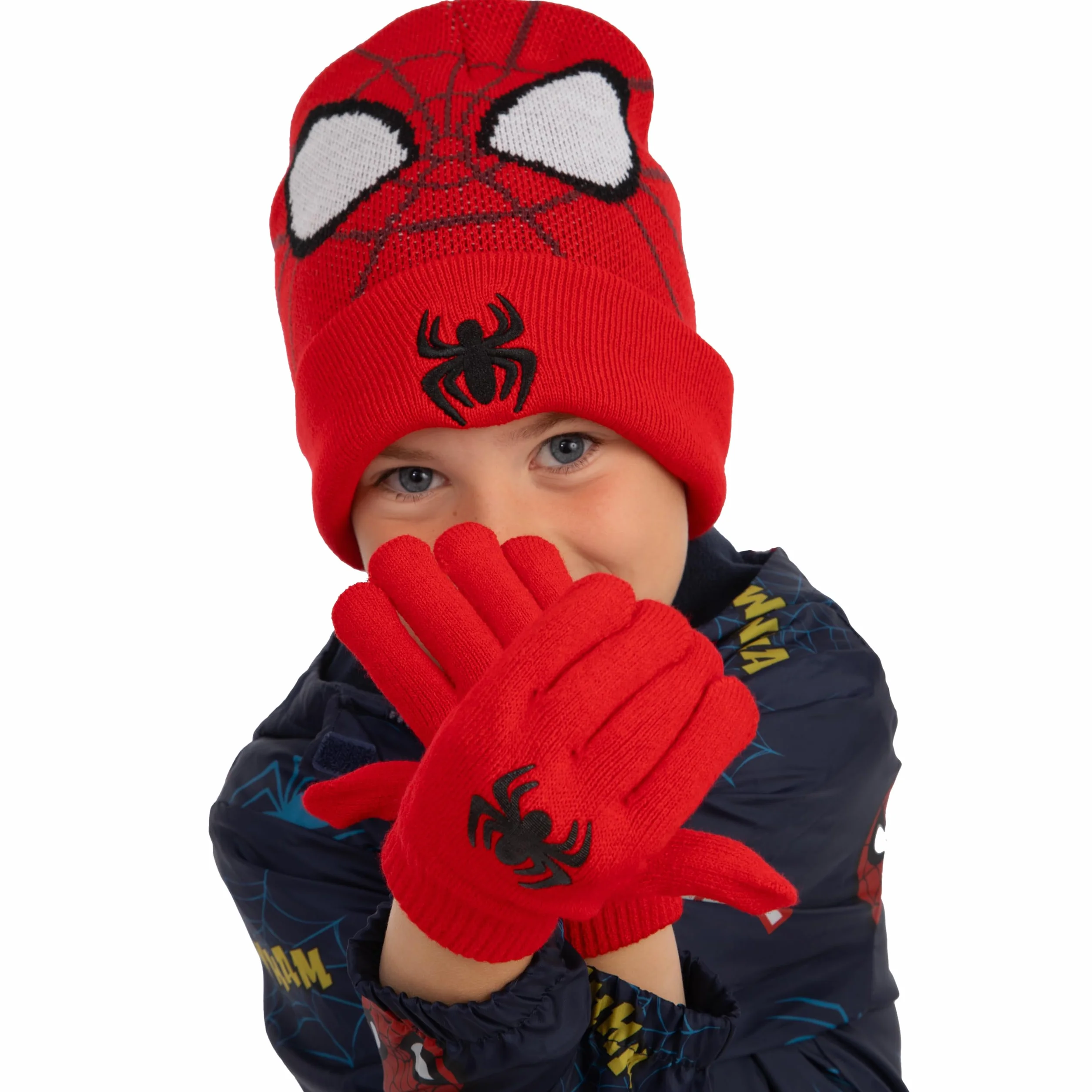 Marvel Spiderman Set Guantes y Gorra para Niños Invierno Rojo Talla Única