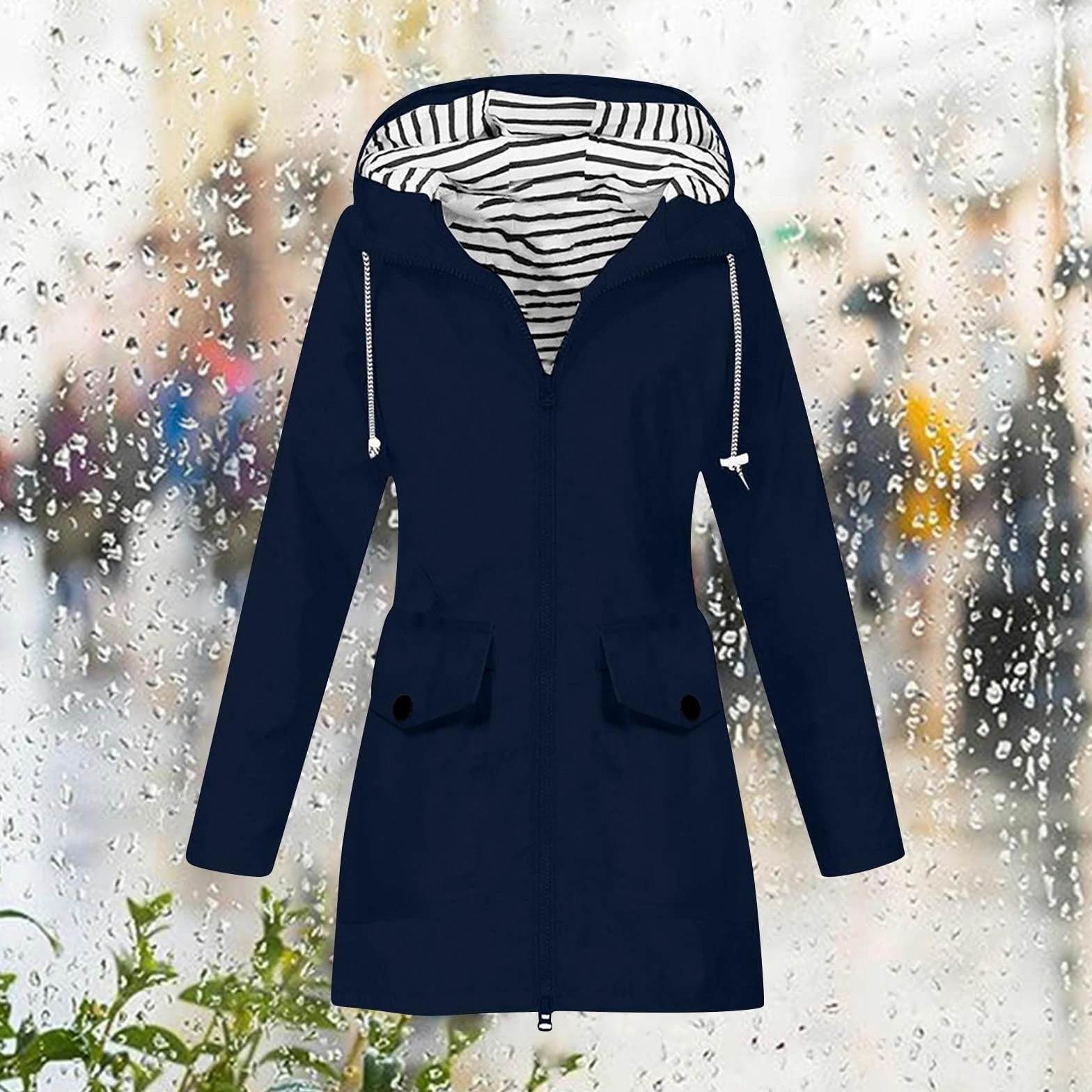 Genérico Chubasquero Ligero Mujer,Chaqueta Impermeable SóLida para Mujer Abrigo Suelto con Capucha Y Resistente Al Viento para Exteriores Talla Grande
