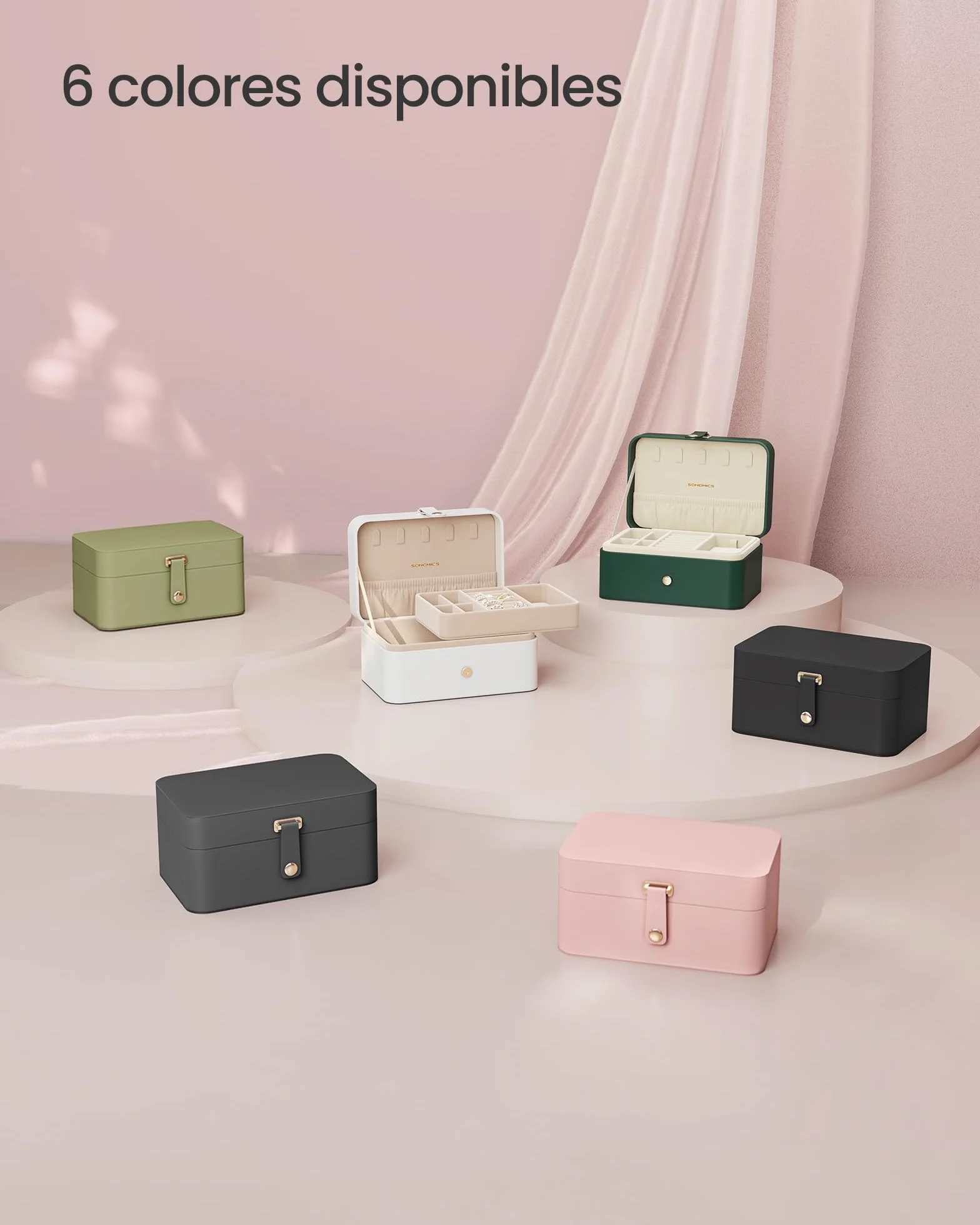 SONGMICS GISELLA Caja Joyero Viaje Pequeña 2 Niveles Portátil 11,6 x 16 x 7,5 cm Rosa Jalea