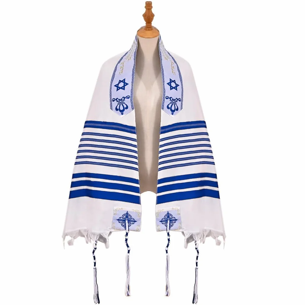 Chal De Oración Judío Tallit Katan Israel con Cuerdas Tzitzit Tallit Tradicional Israelí con Bendición En Banda para Cuello para Hombres Y Mujeres