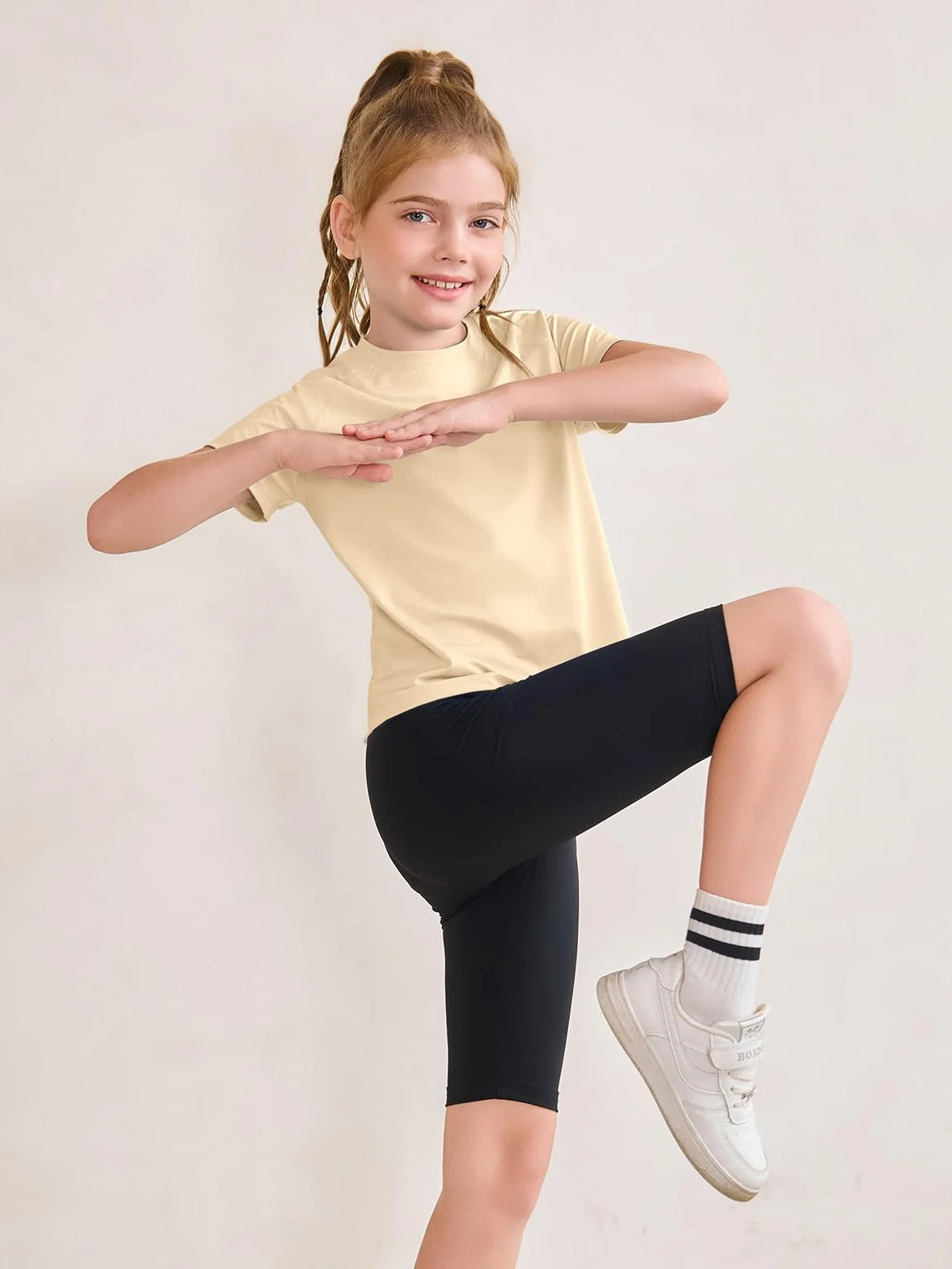 Haloumoning Camisetas deportivas manga corta secado rápido niñas 5-14 años