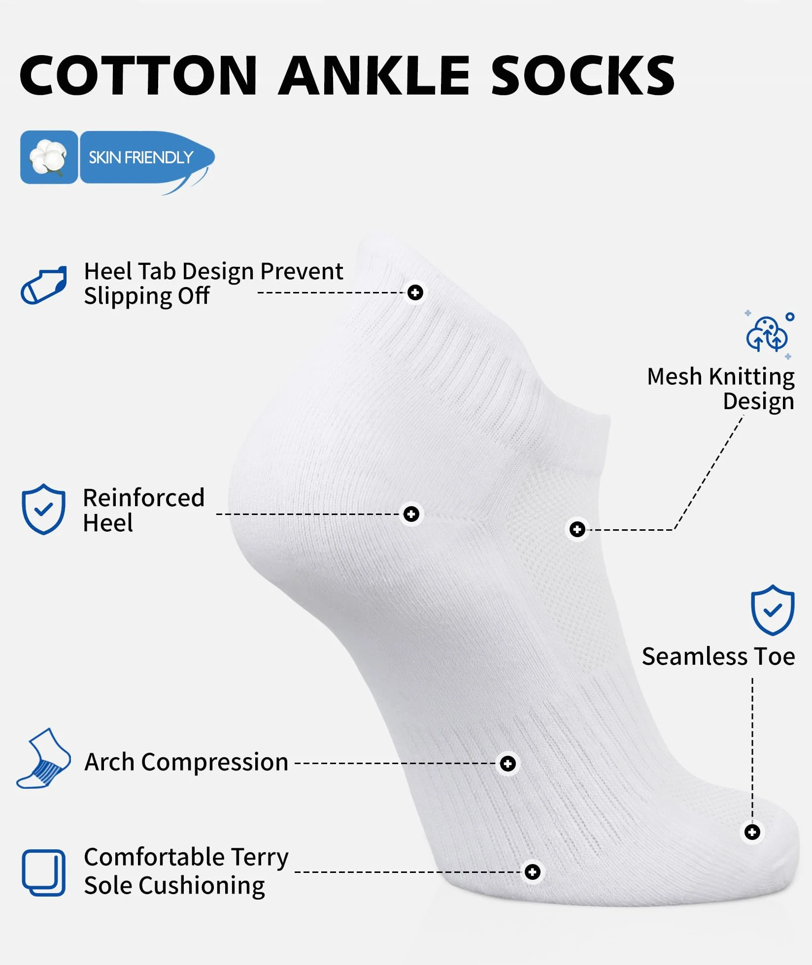CLOSEMATE 6 Pares Calcetines Deporte Tobilleros Hombre Mujer Algodón Transpirable Compresión Low Cut Running