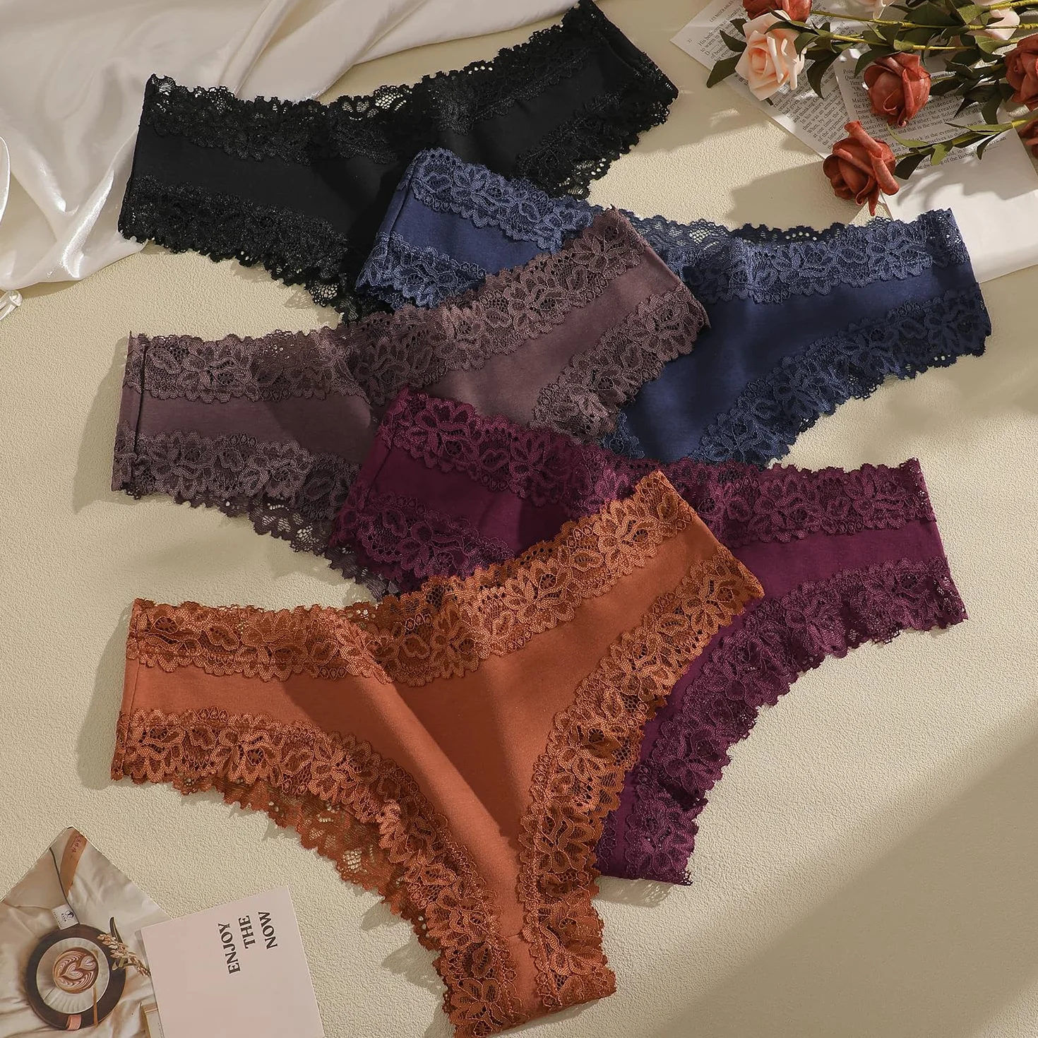 Bragas Brasileñas Mujer Algodón Pack 5 Encaje Suave Cómodas Transpirables Ropa Interior Diaria S-XL