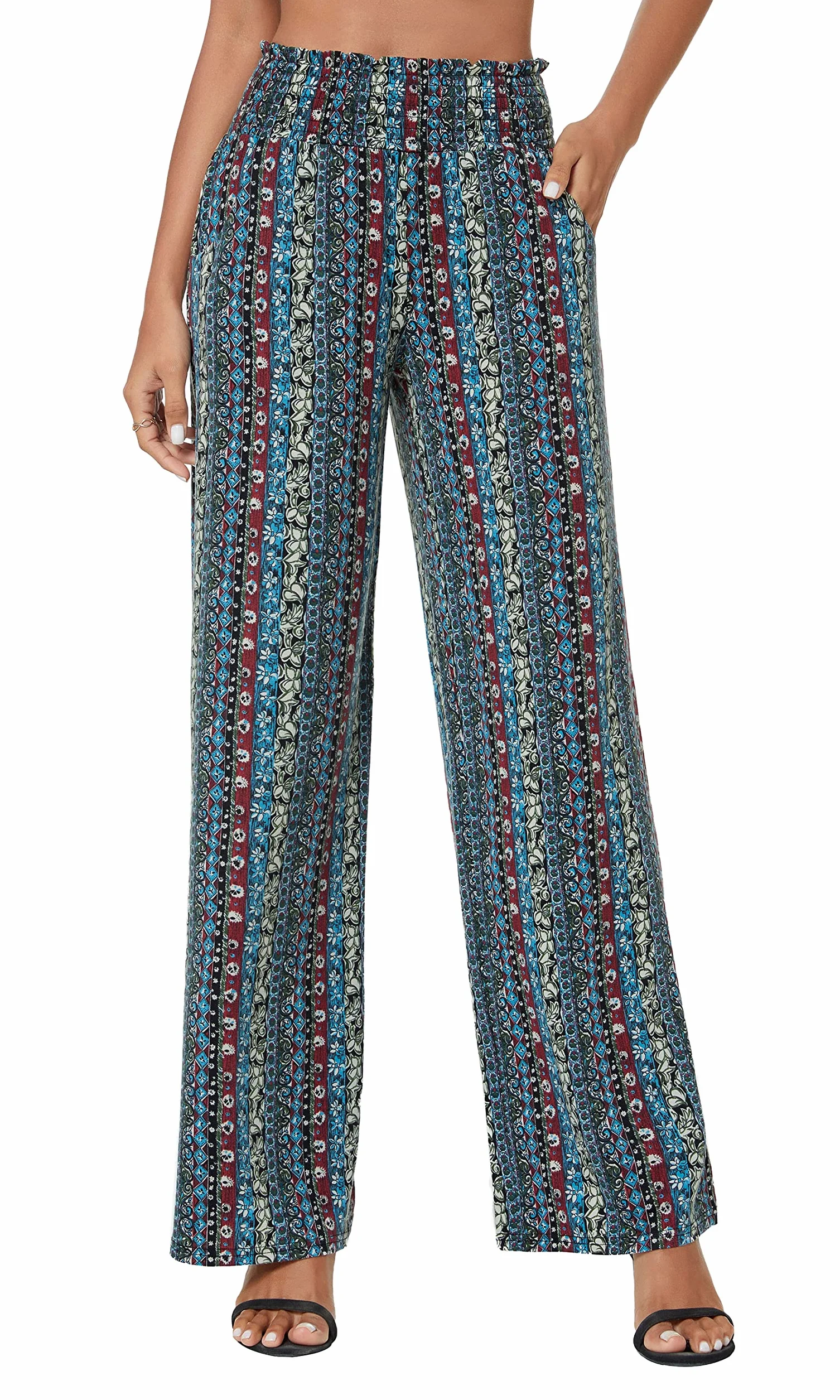 Casual Pierna Recta Boho Yoga Pantalones Cintura Elástica con Bolsillos