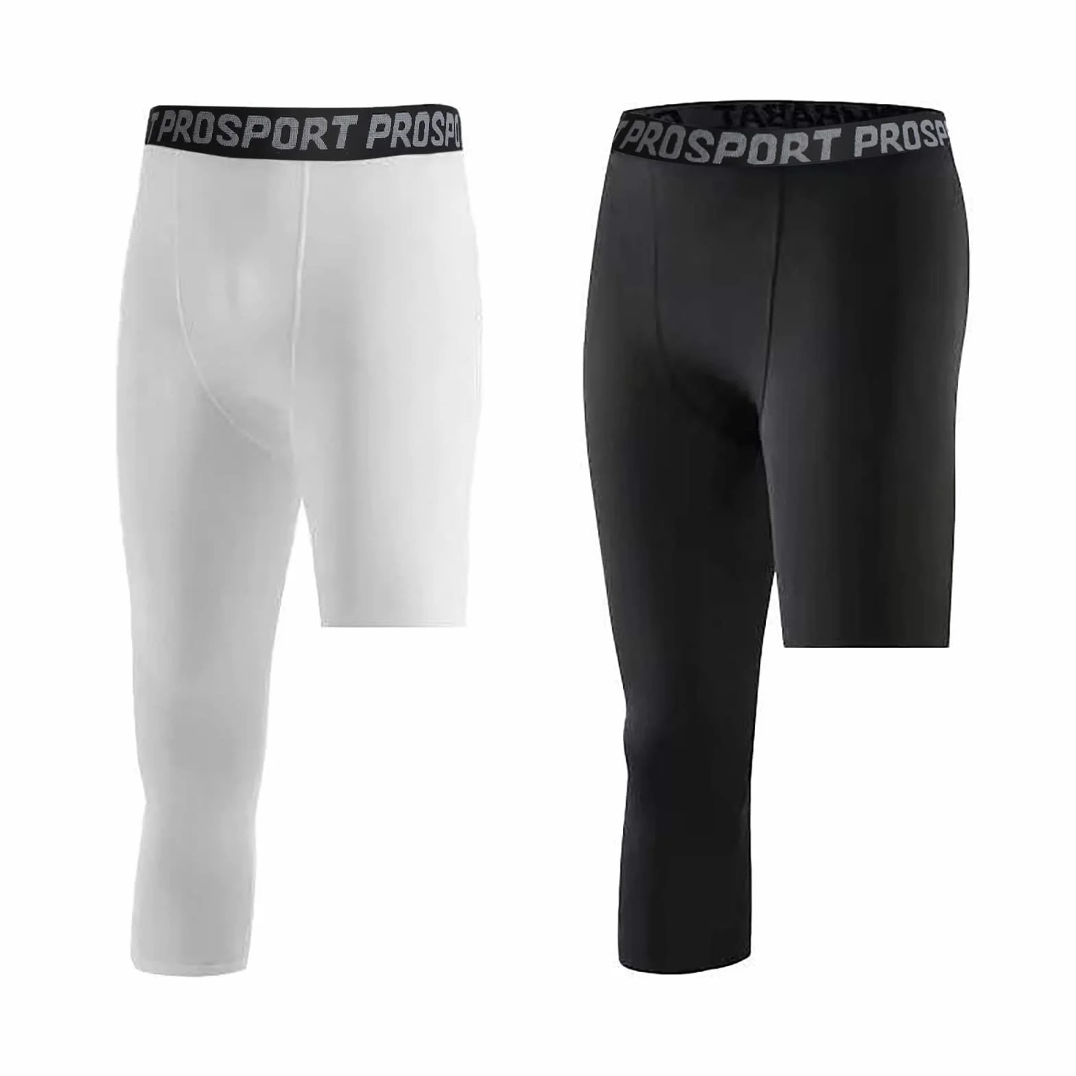 2 Piezas Pantalones Compresión Una Pierna 3/4 Hombre Mallas Atléticas Baloncesto Correr Capa Base