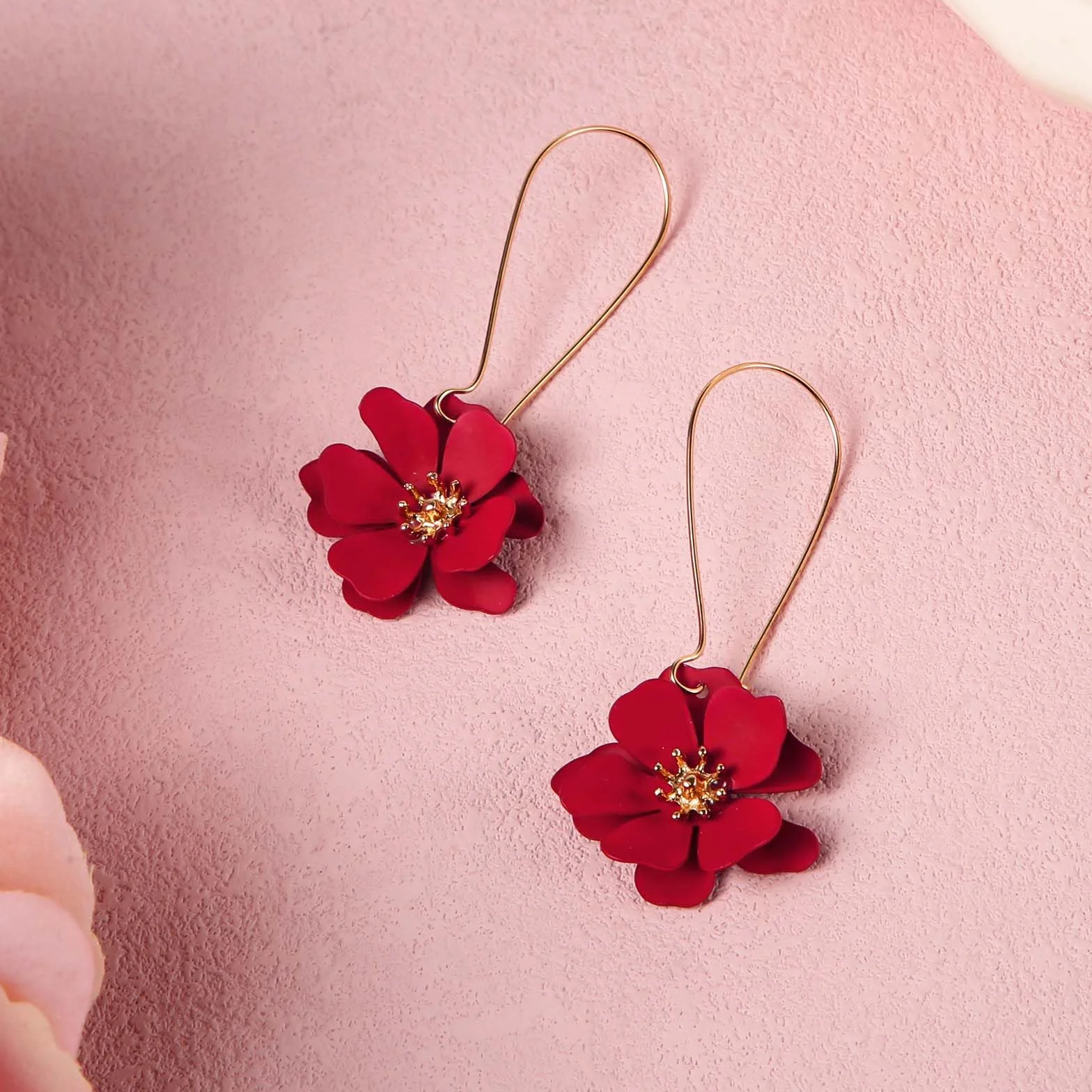 Pendientes Colgantes Flores Pétalos Florales Hada Margaritas Mujer Joyería Bohemio Rojo