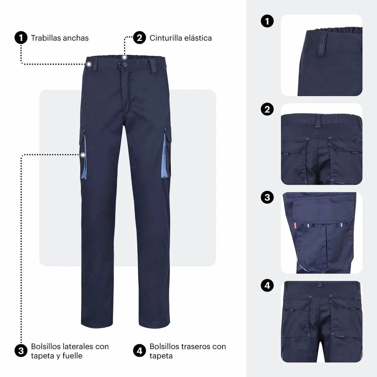 Velilla 103024S pantalón Stretch bicolor multibolsillos
