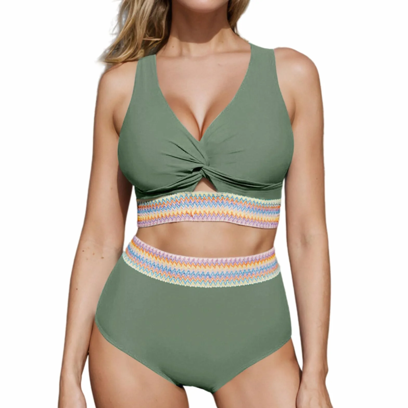 Traje de baño de dos piezas push up espalda descubierta cintura alta mujer playa