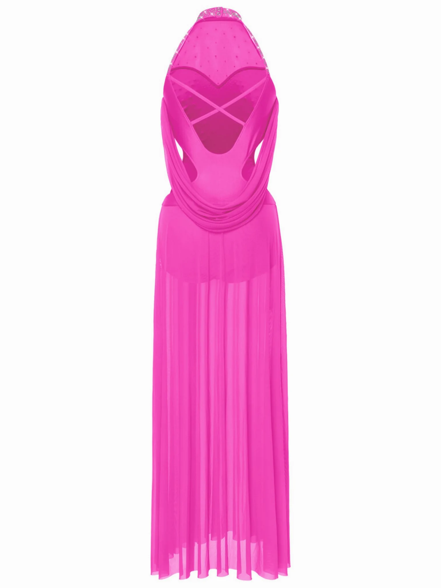 Dama Vestido Baile Lirico con Brillo Vestido Ballet Sin Mangas Patinaje Artístico con Fisura En La Falda Baile Moderno Y Contemporáneo