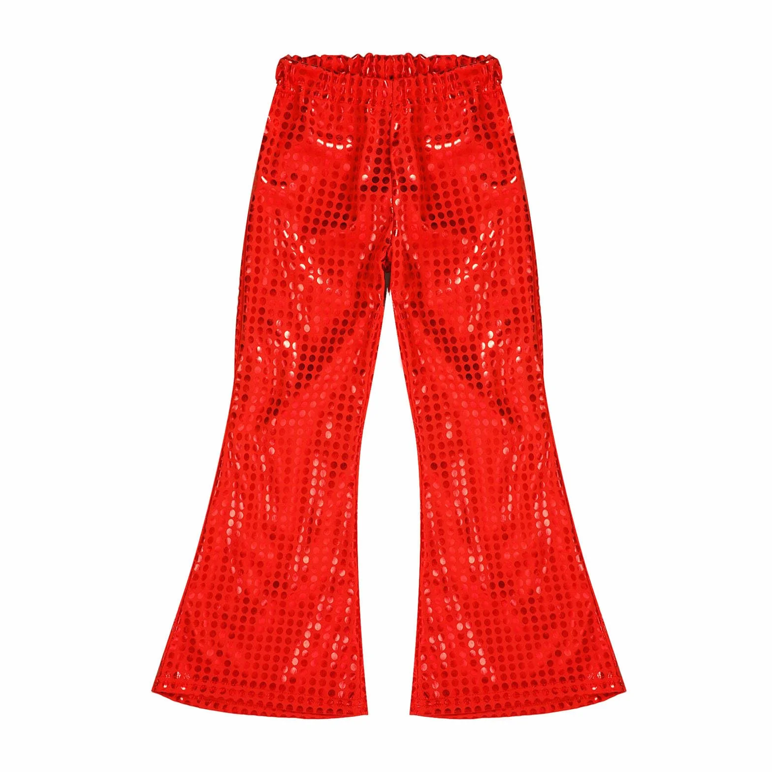 Pantalones Largos Acampanados Lentejuelas Niño Niña Cuero Metálico Brillante Danza Jazz Cintura Elástica