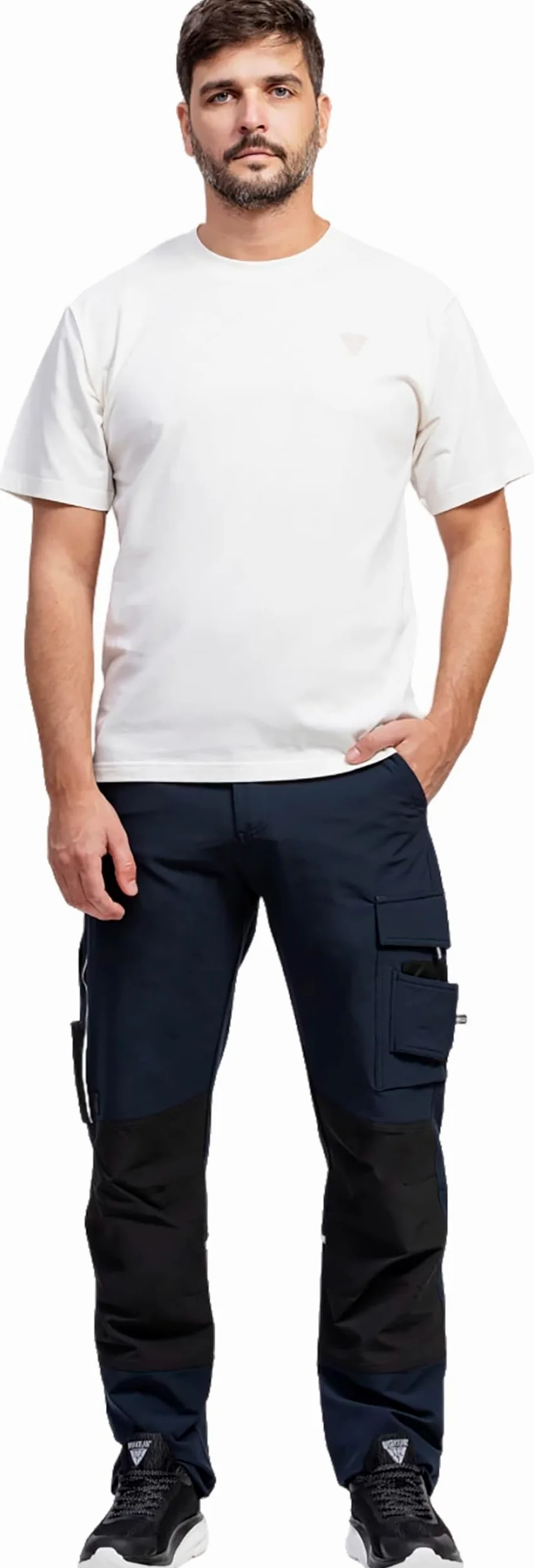 WORKTEAM Pantalón Elástico Slim Fit, Ideal Trabajo, Tiempo Libre, Senderismo, Multibolsillos con Cierres Autoadherentes, Pinzas en Rodillas, Detalles Reflectantes y Cintura Ajustable. Unisex