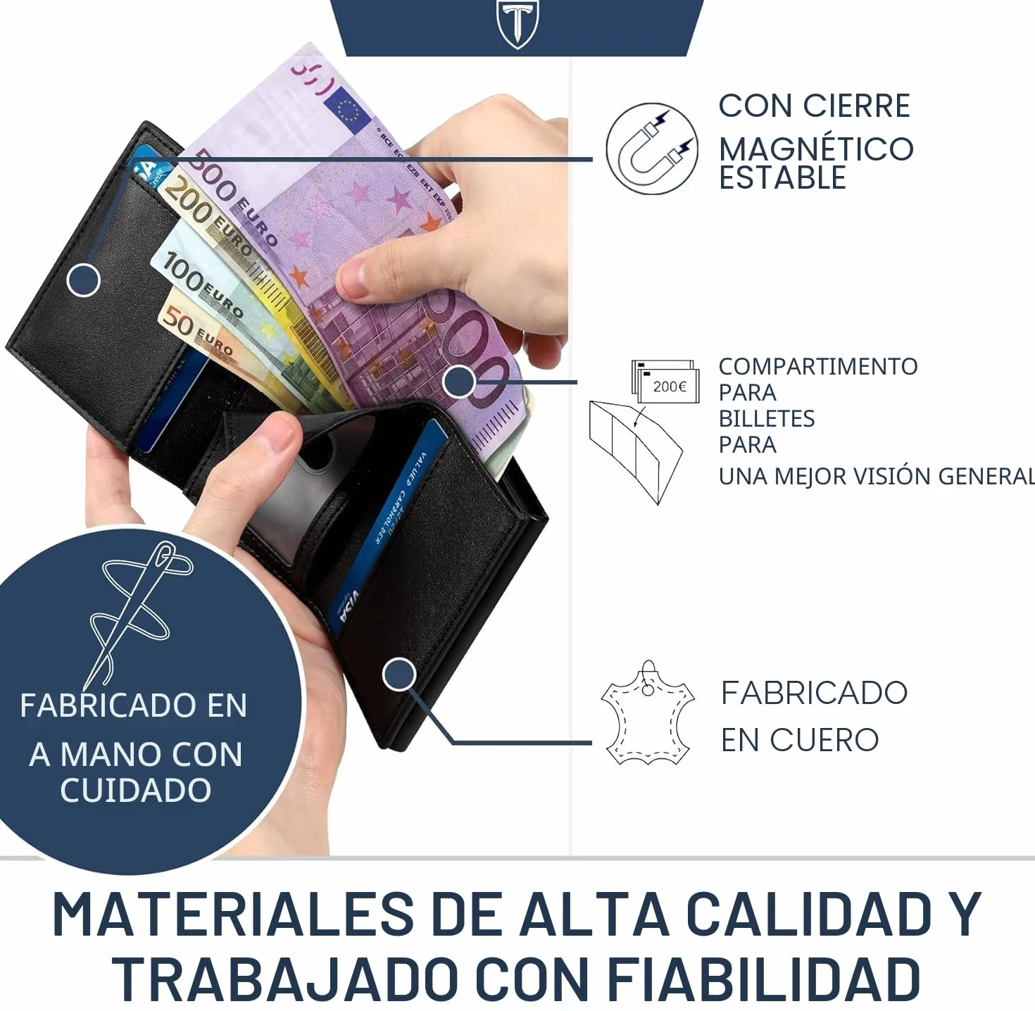 TEEHON Cartera Hombre Cuero Tarjetero Bloqueo RFID Pequeño Crédito Billetes Monedas Caja Regalo
