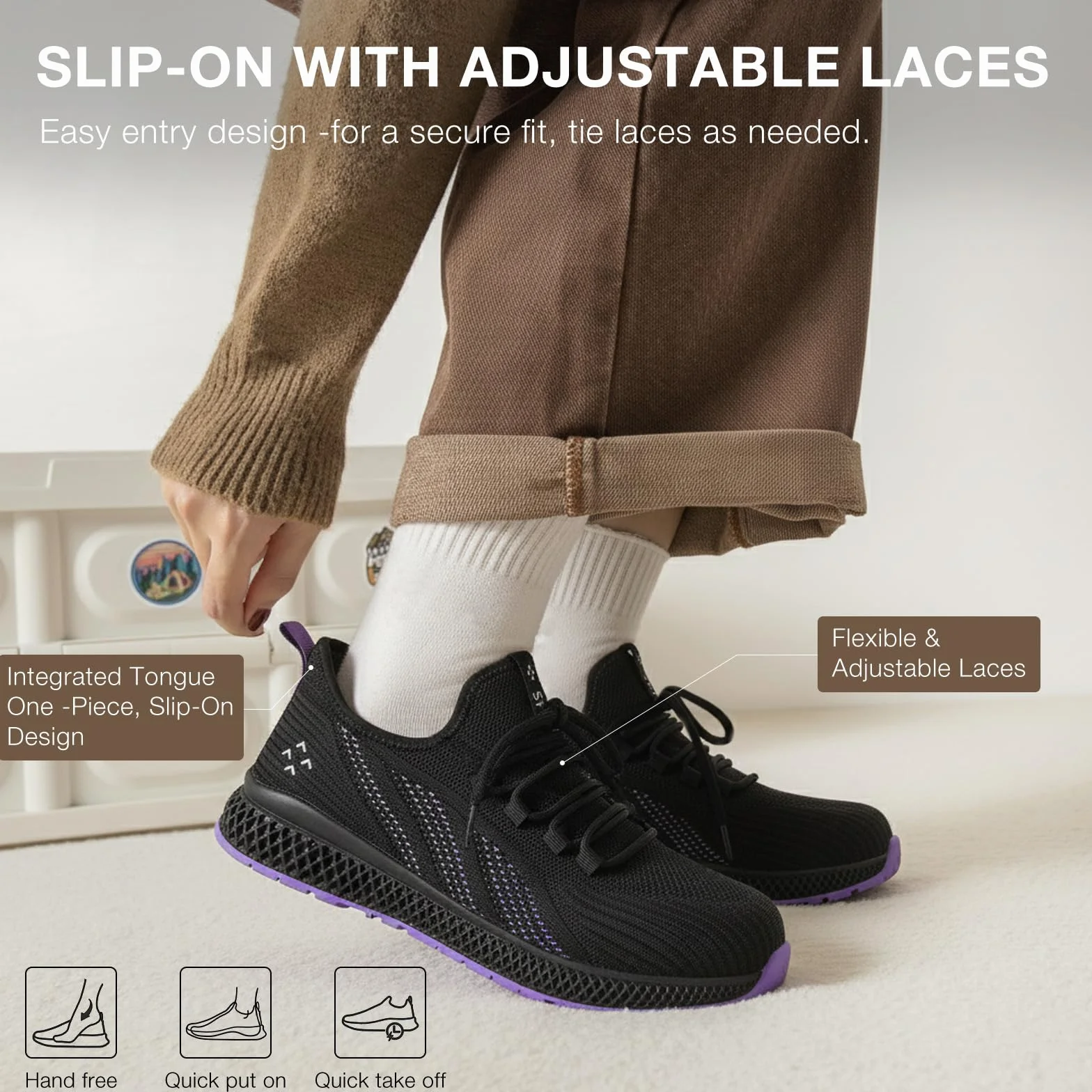 SPIEZ Zapatos de Seguridad Mujer, Zapatos de Trabajo Ligeros con Puntera de Composite, Negro-Morado, EU 35-41