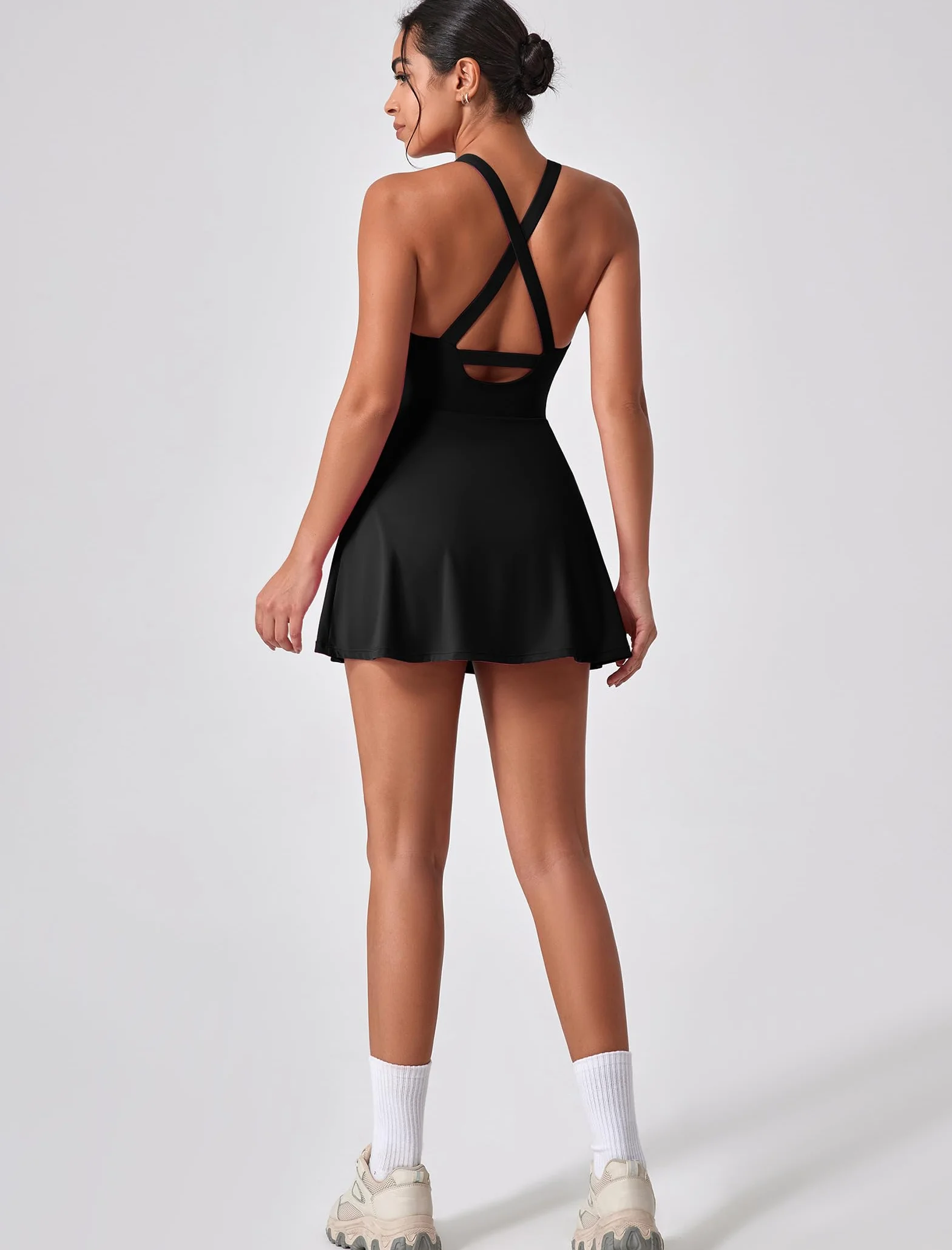 IDOPIP Vestido de tenis mujer con sujetador integrado y pantalones cortos bolsillo cruzado corte trasero