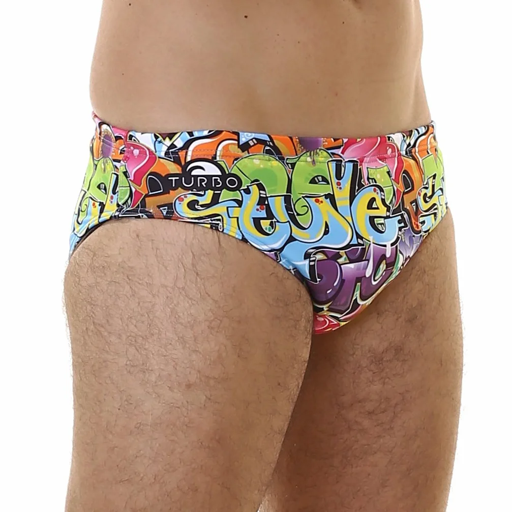 Bañador Slip Waterpolo Competición Natación Triatlón Graffitti 2XL/38